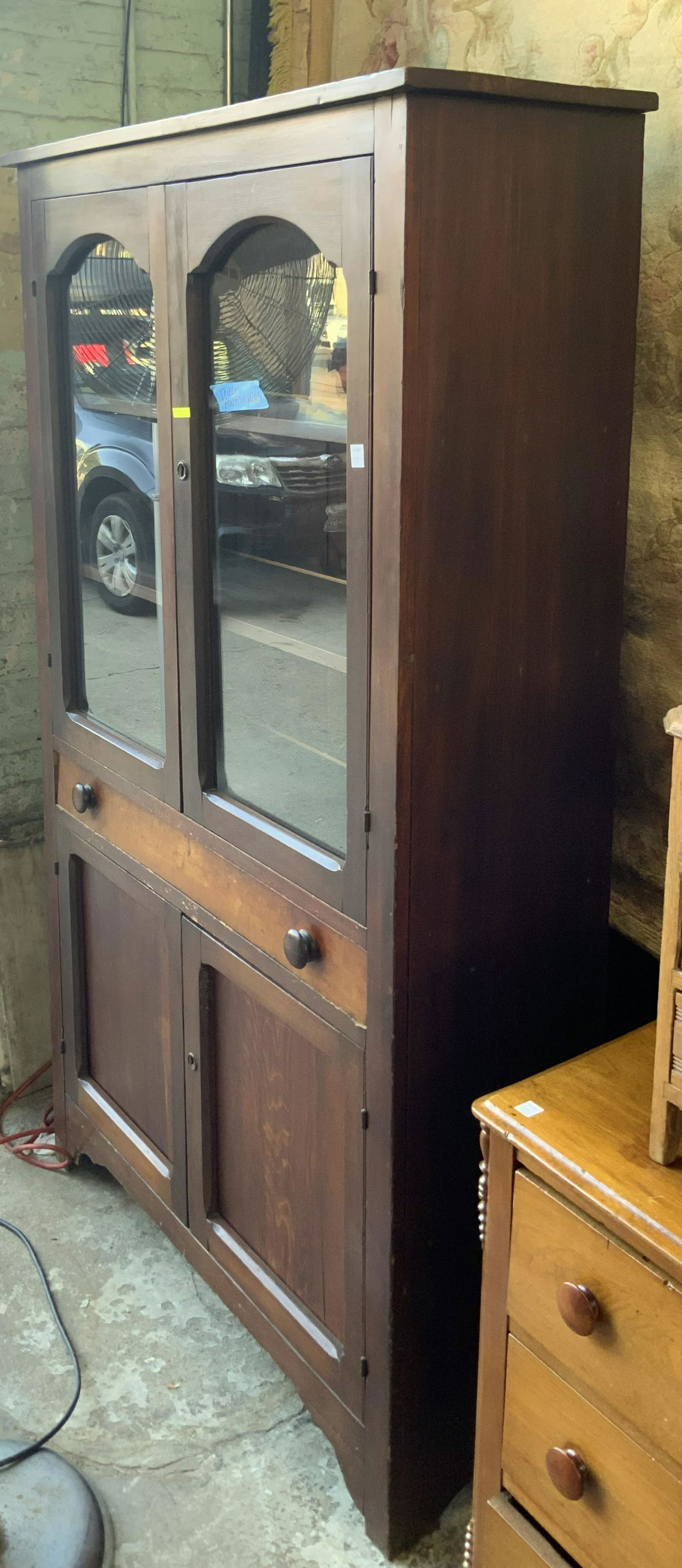 Primitive Glass-Door China Cabinet. (1 of 1)