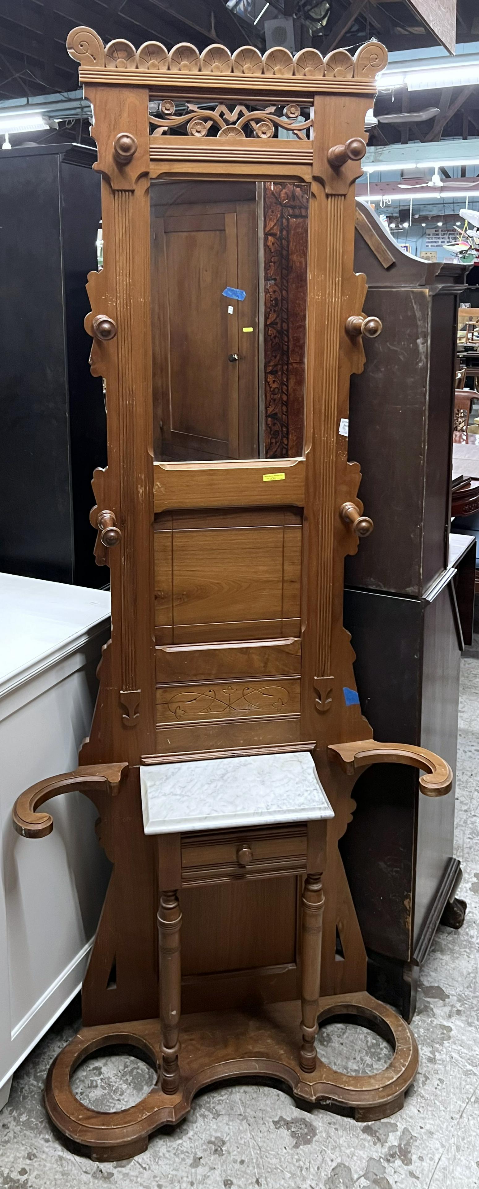 Eastlake Victorian Hall Stand w/Marble Top. (1 of 1)