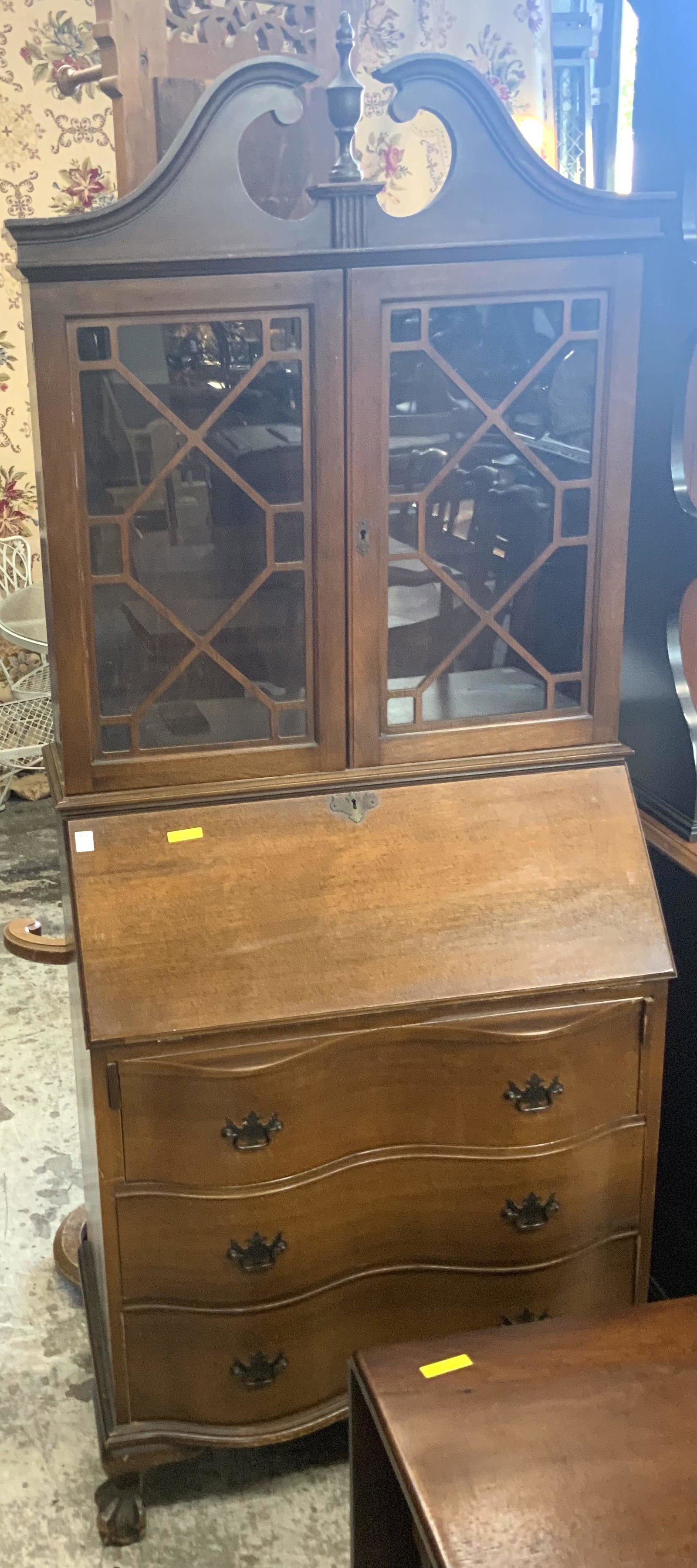 Clawfoot Mahogany Secretary Desk.: This Piece has some Wear, but is in Reasonably Good Condition Overall. It measures 75" Tall, 30 1/2" Wide, and 16" Deep. Third-Party Freight Shipping or Personal Pickup Required.