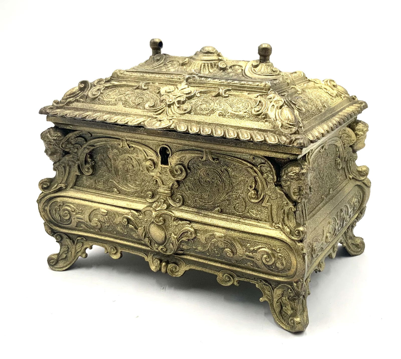 Gilded Bronze Jewelry Box w/ Cherub Heads. (1 of 3)