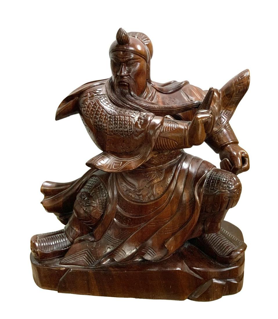 Large Chinese Guang Gong Hardwood Carved Figure. (1 of 1)