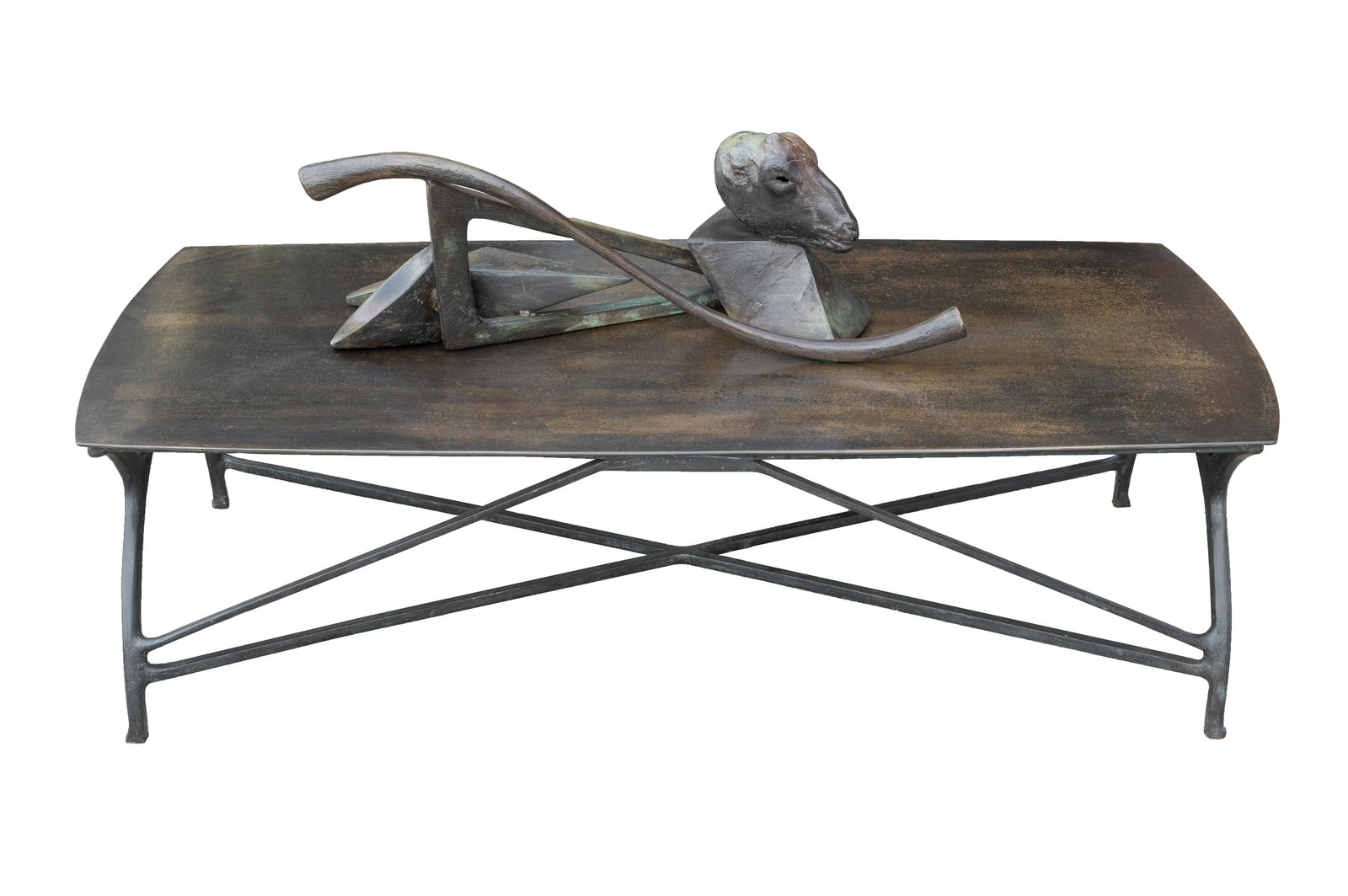 Neil Goodman Bronze Coffee Table w/ Ram Sculpture. (1 of 3)