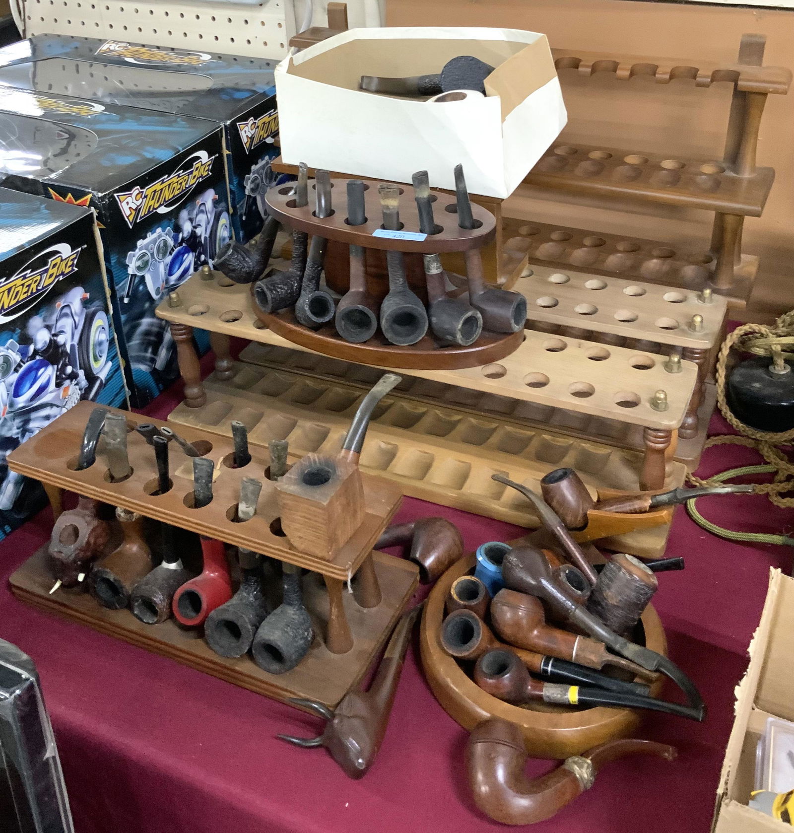 Lot: Approx. 40 Pipes, Wood Pipe Racks. (1 of 2)