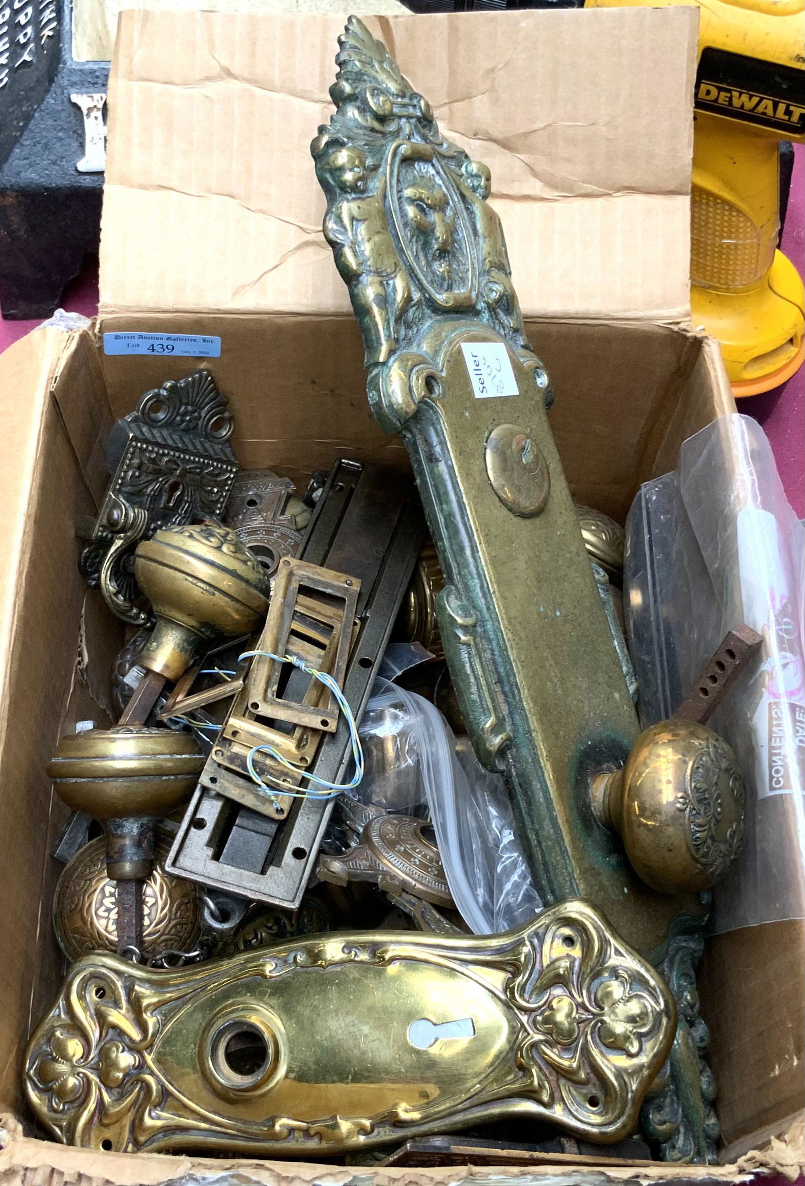 Box of Antique Doorknobs and Other Metal Hardware. (1 of 1)