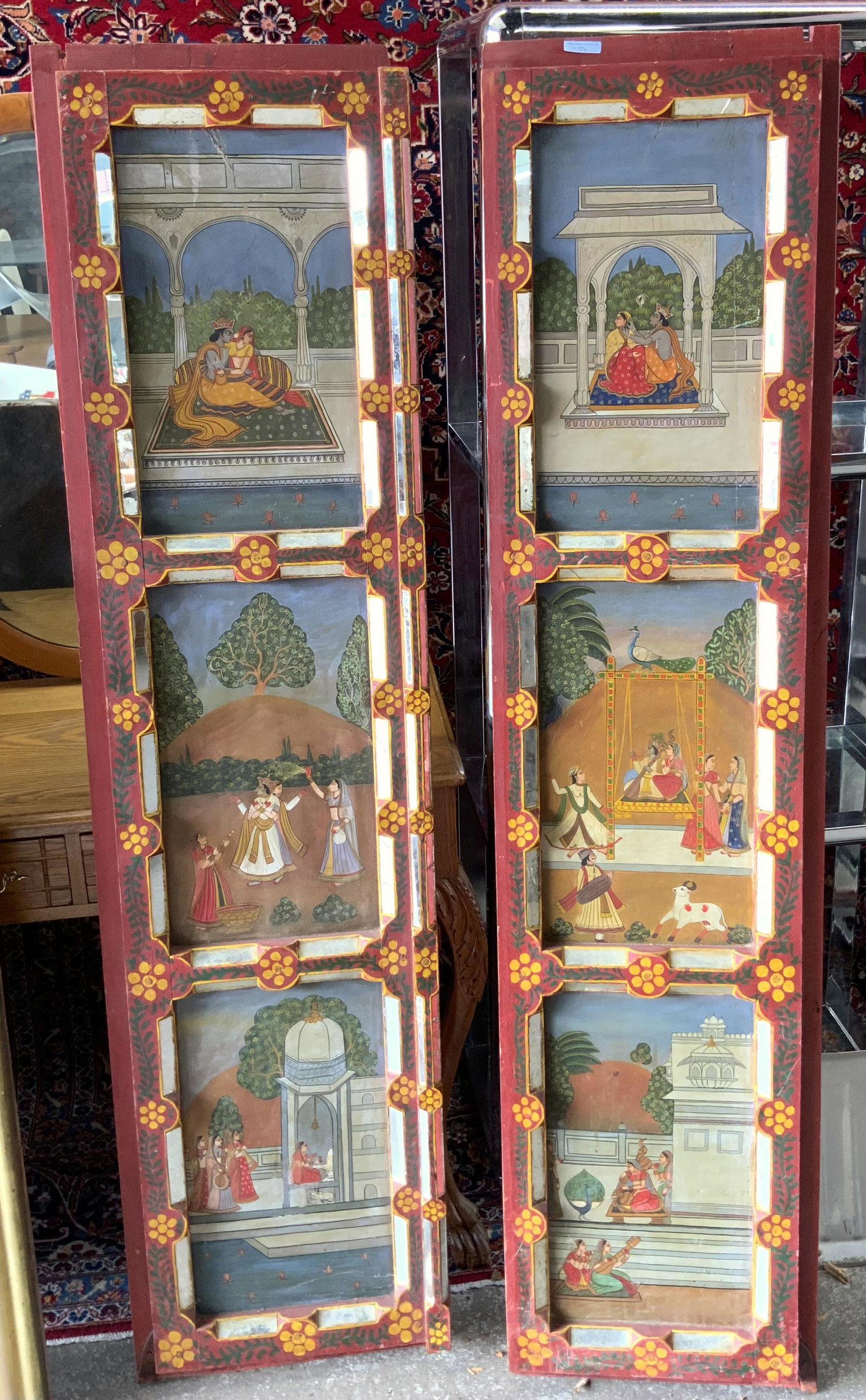 Pair of Hand-Painted Indian Red Panel Doors. (1 of 2)