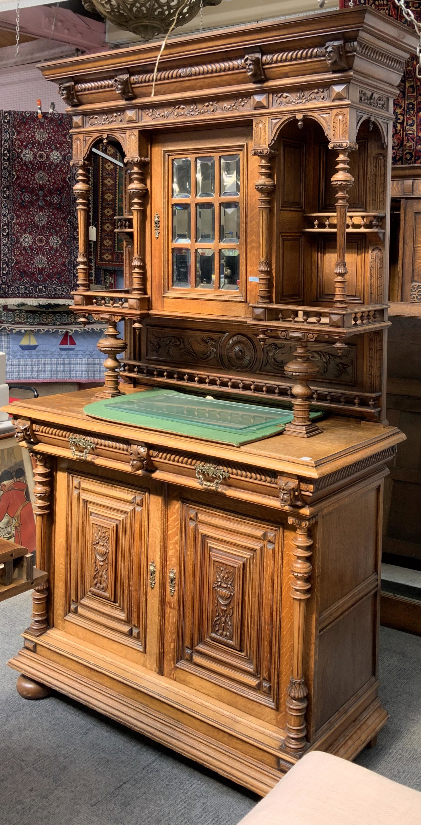 Antique European Carved Oak Sideboard or Hutch. (1 of 1)