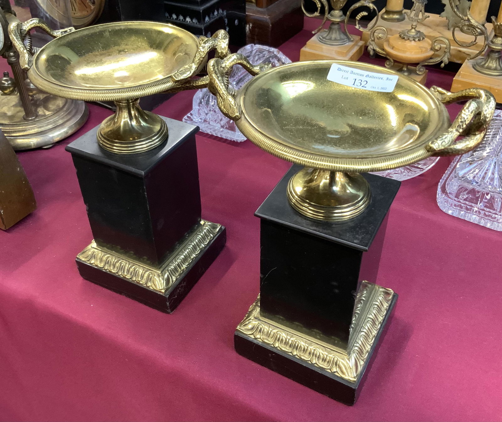 Pair of Ornate French Tazzas with Snake Handles. (1 of 1)