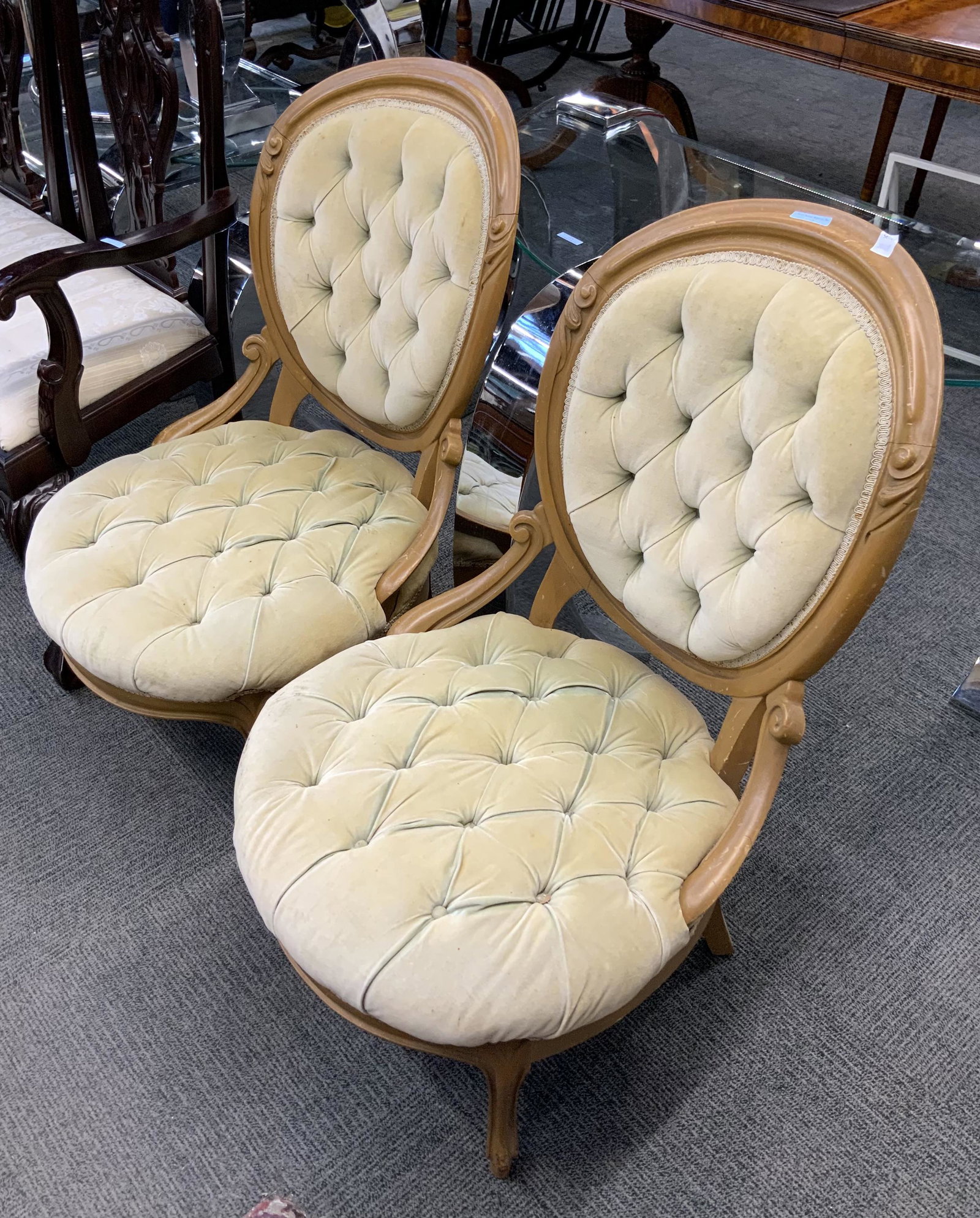 Pair of Upholstered Victorian Balloon-Back Chairs (1 of 1)