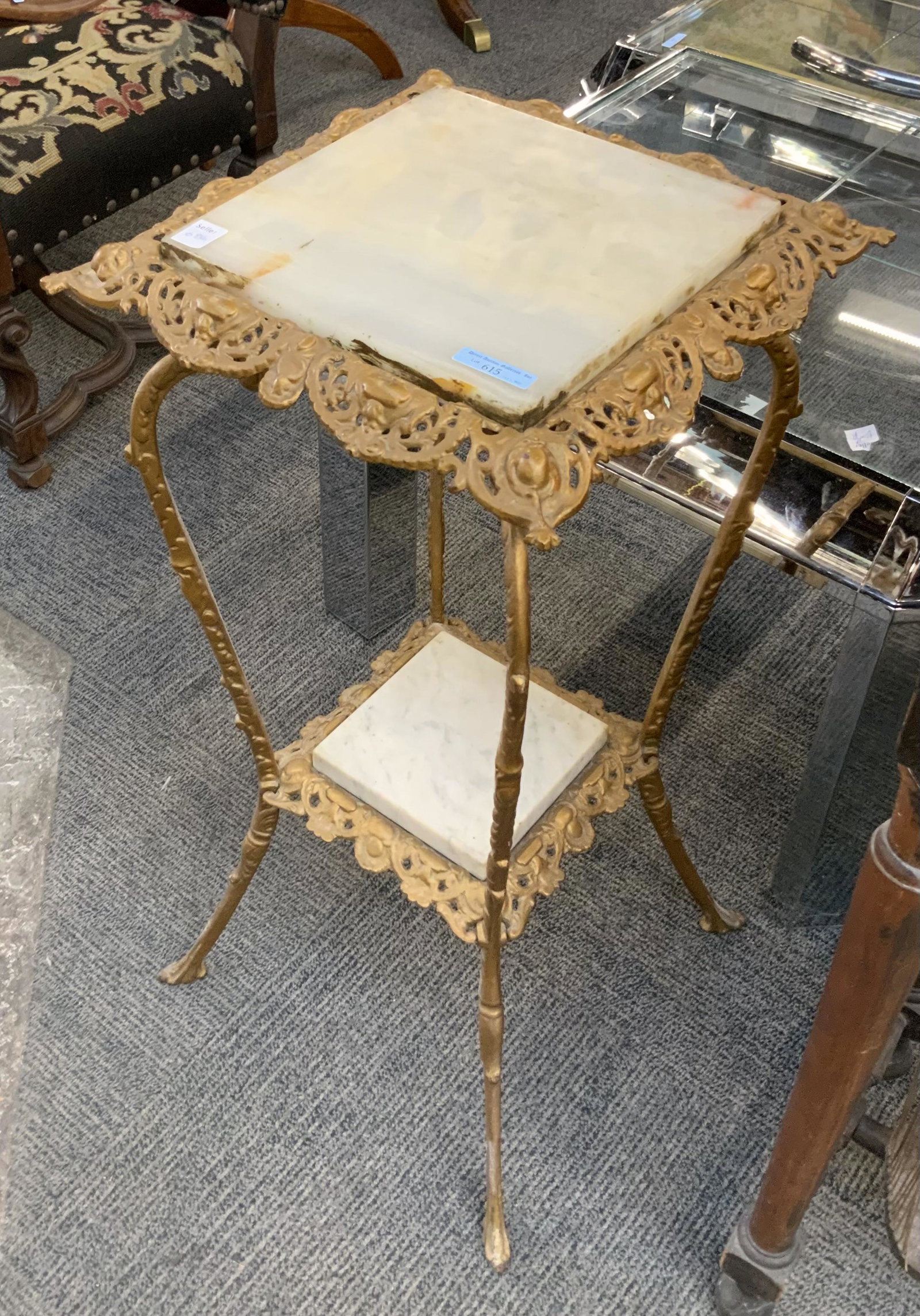 Victorian Cast Iron Marble-Top Plant Stand. (1 of 1)