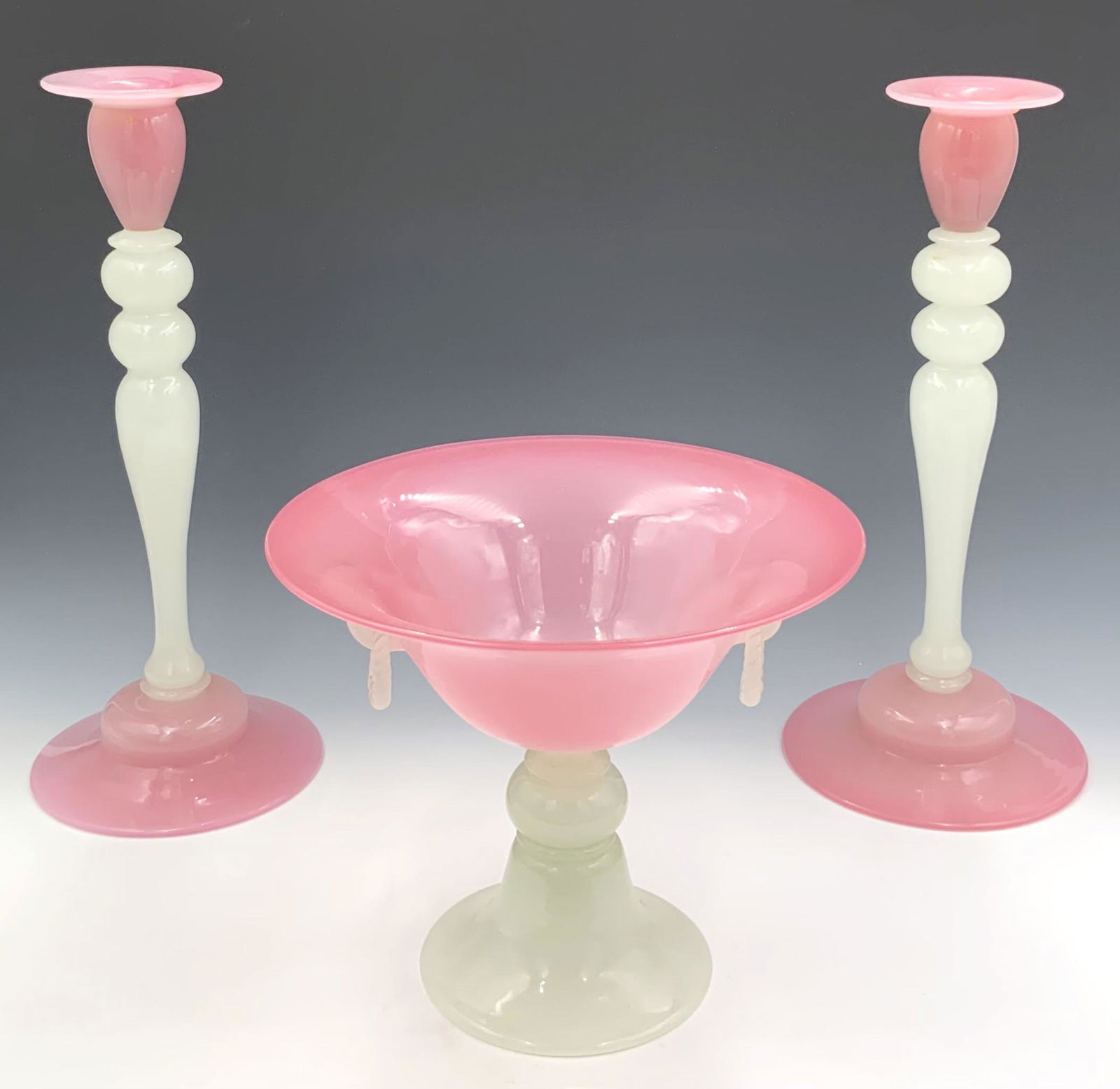 3 Pc. Set of Steuben Rosaline and Alabaster Glass. (1 of 4)