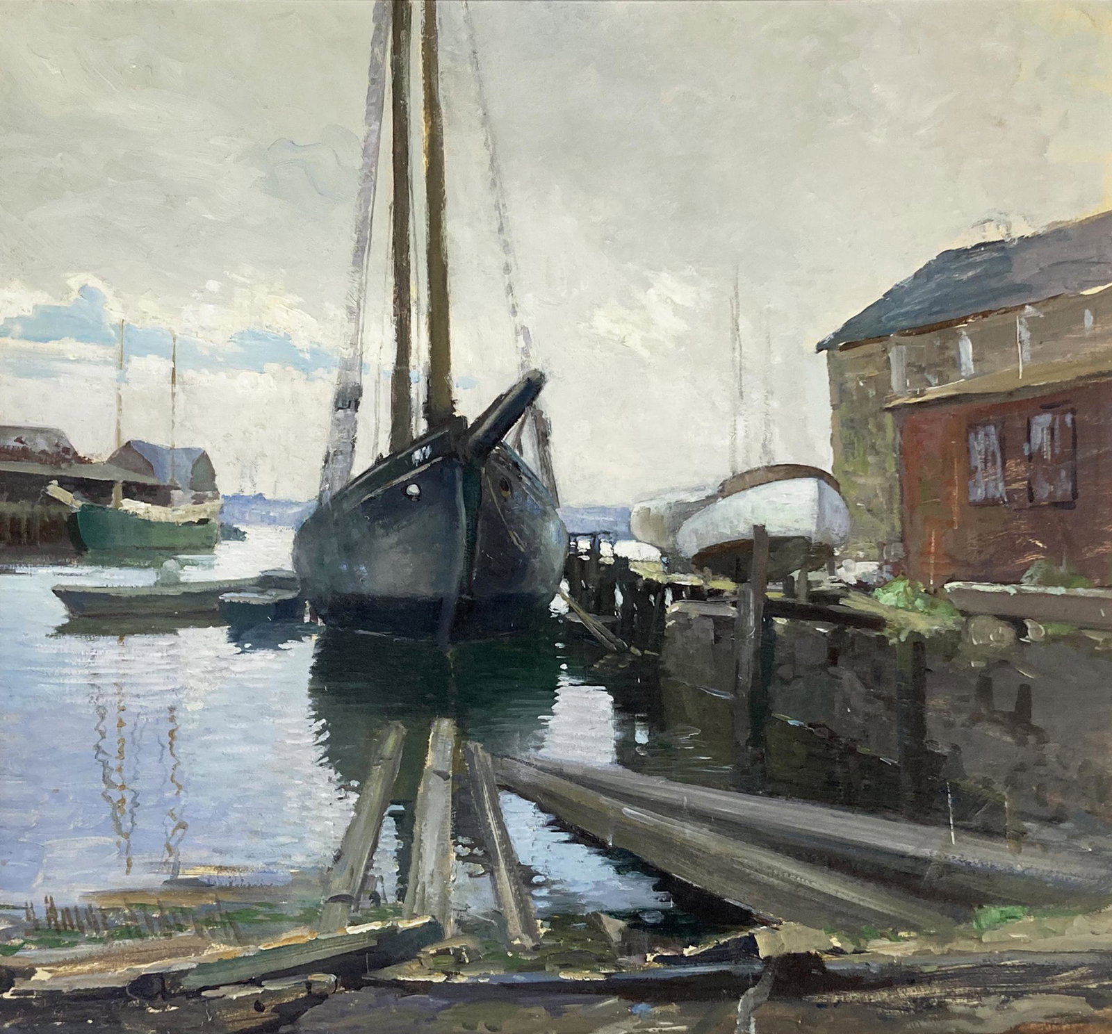 George Ames Aldrich Oil Painting - Boats in Harbor (1 of 5)
