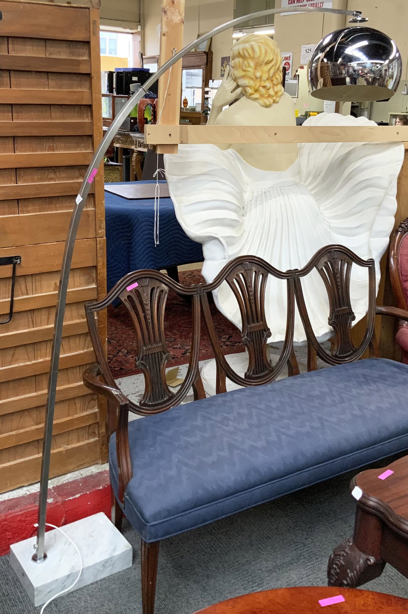 Chrome Arc Floor Lamp with Marble Base, As Is. (1 of 3)