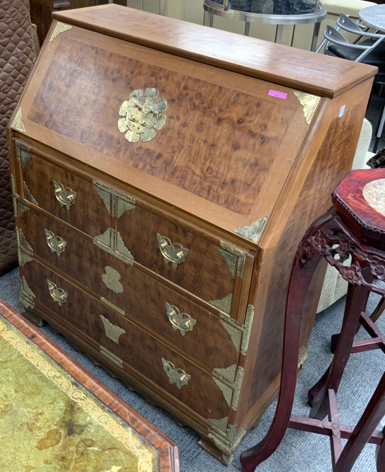 Modern Asian-Style Dropfront Desk w/Brass Mounts. (1 of 3)