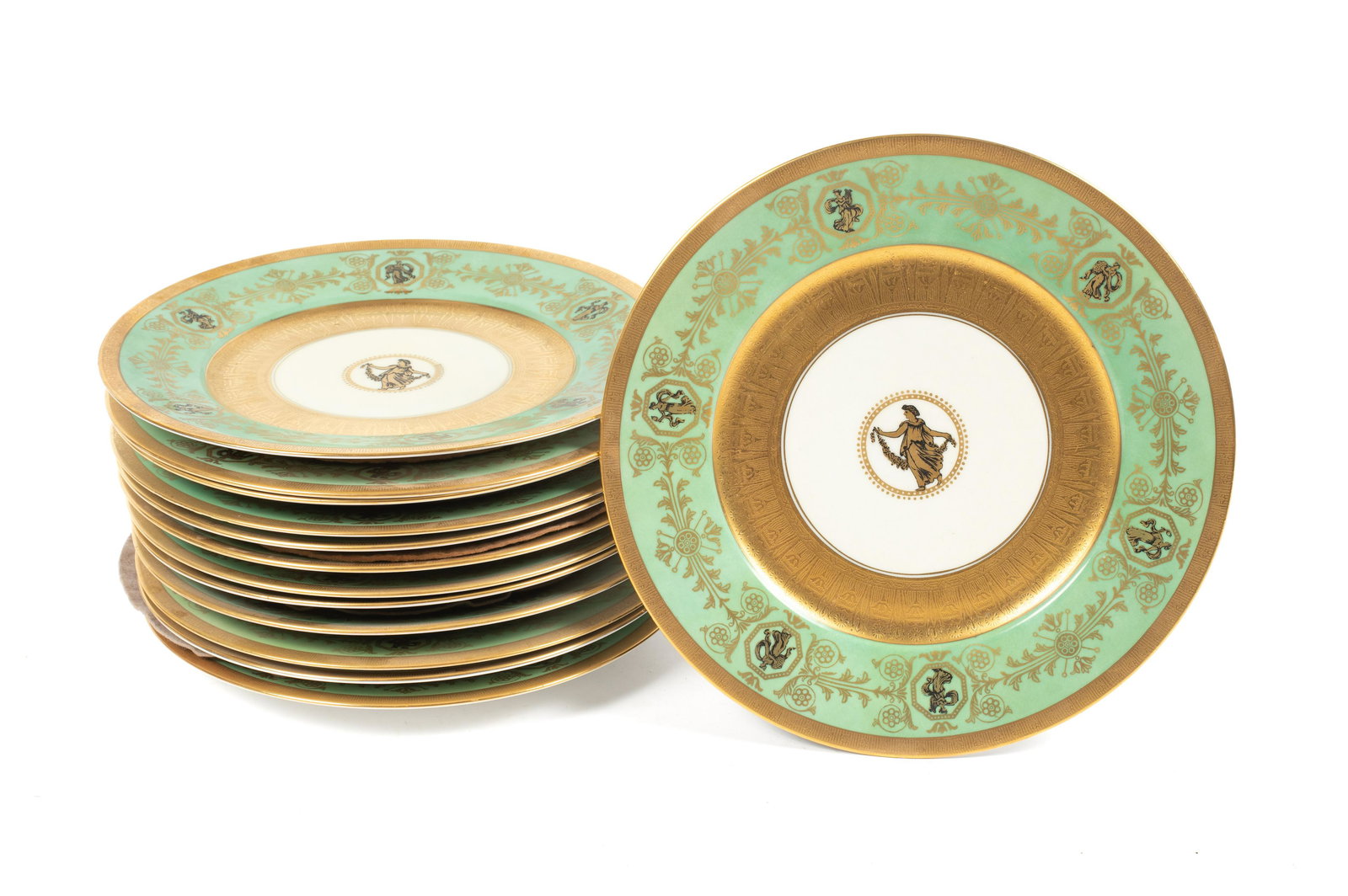 Set of 13 Royal Bayreuth Gilded Dinner Plates. (1 of 3)