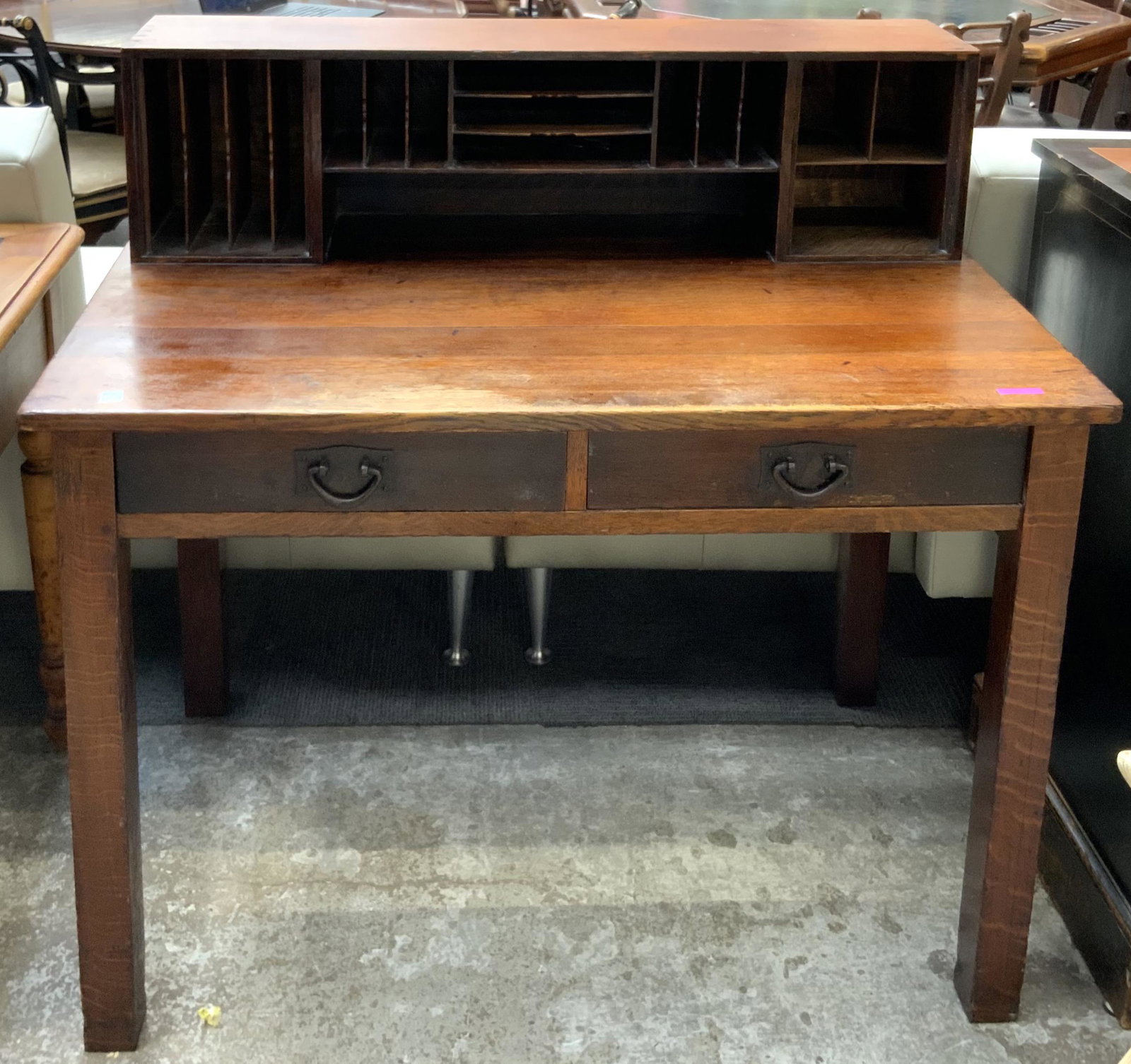 Original Signed Stickley Oak Desk w/ Letterbox. (1 of 3)