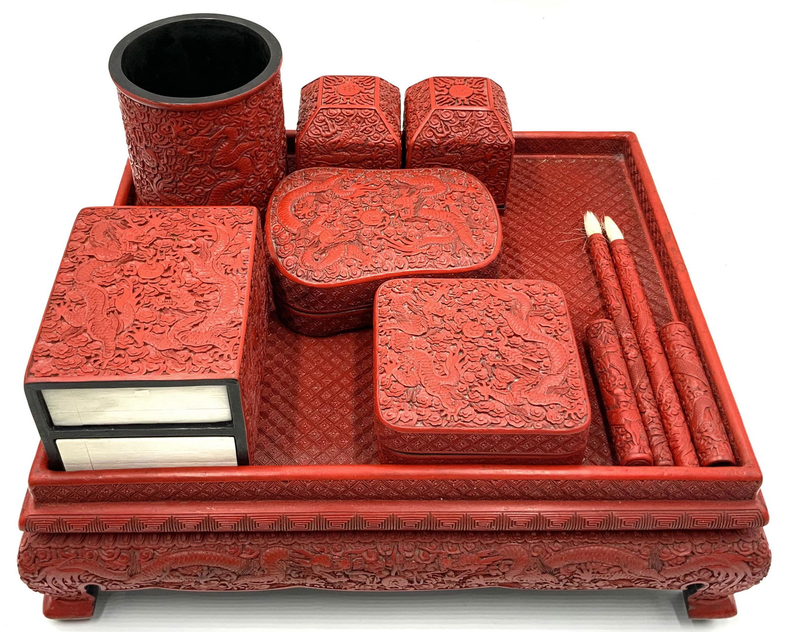 Red Chinese Cinnebar 9 Pc. Calligraphy Set. (1 of 6)