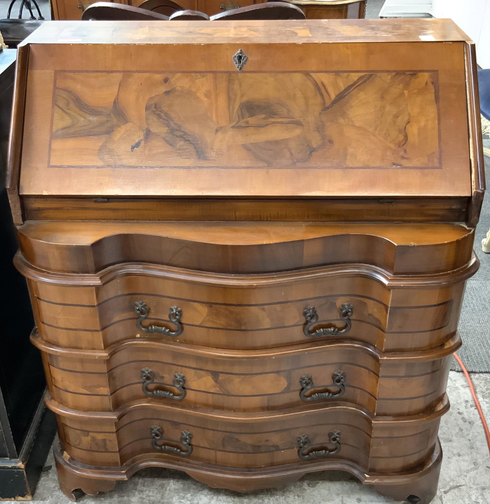 Contemporary Inlaid Dropfront Desk, As Is. (1 of 5)