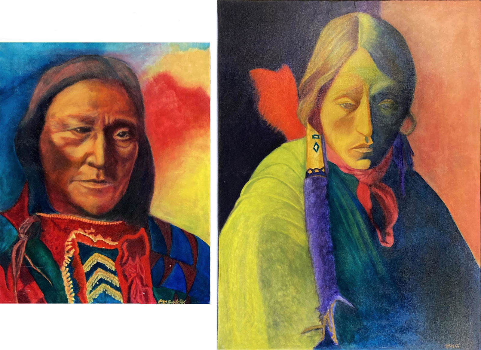 Two Paintings of Native Americans, Both Signed. (1 of 6)