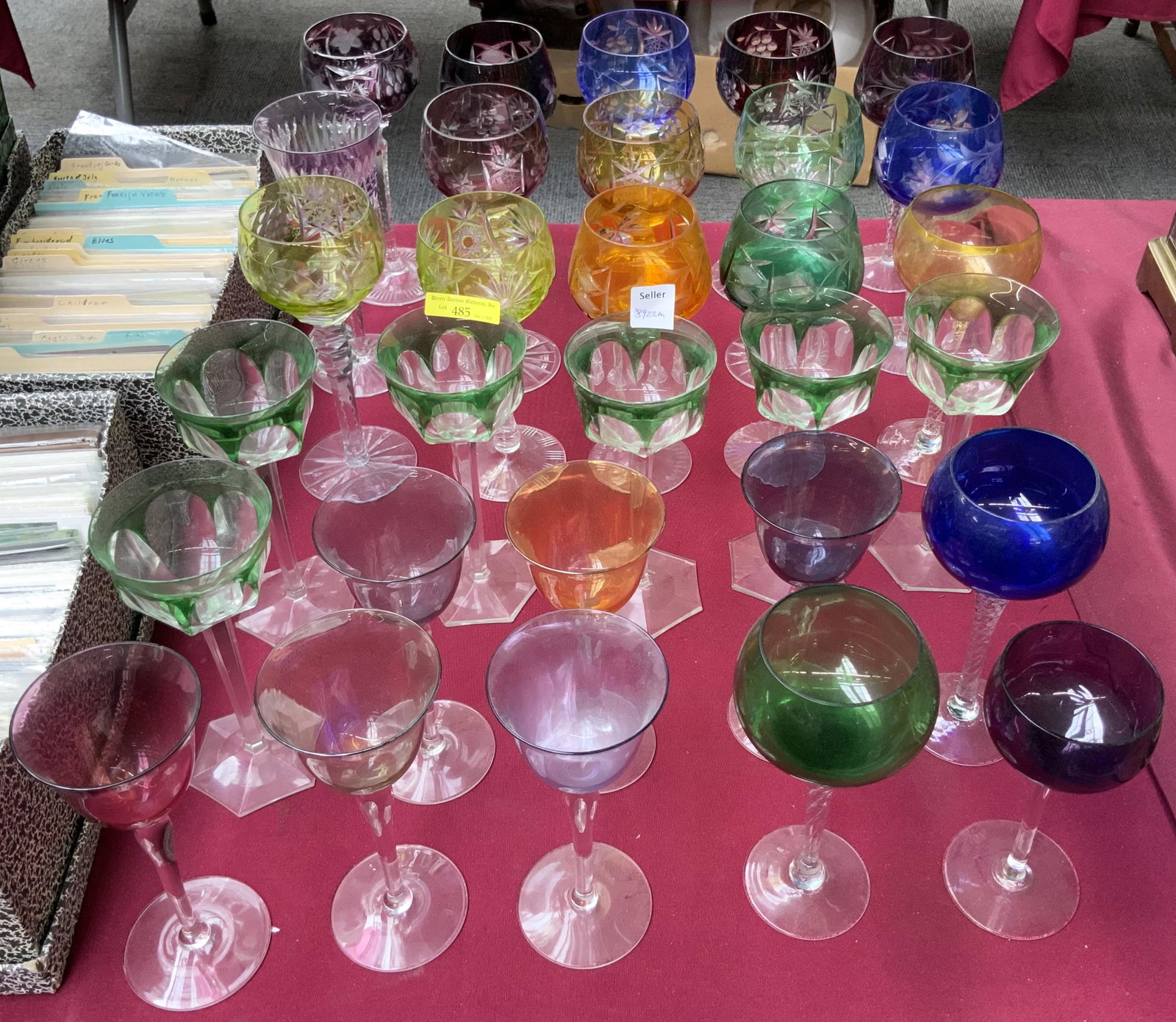 Lot: 30 Pcs. of Colored Stemware, some Cut. (1 of 1)
