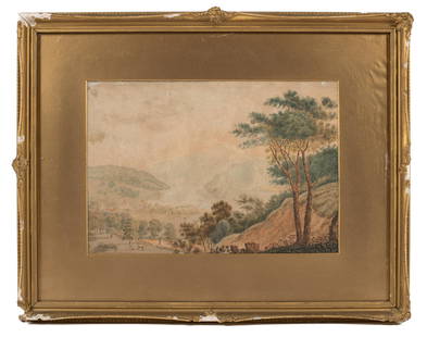 Antique Watercolor Painting Signed P. Sandby.: An Antique watercolor painting signed lower left, "P. Sandby" for Paul Sandby. The Painting depicts a landscape with plants, hills and cows. The Painting is in overall very good condition. The Frame h