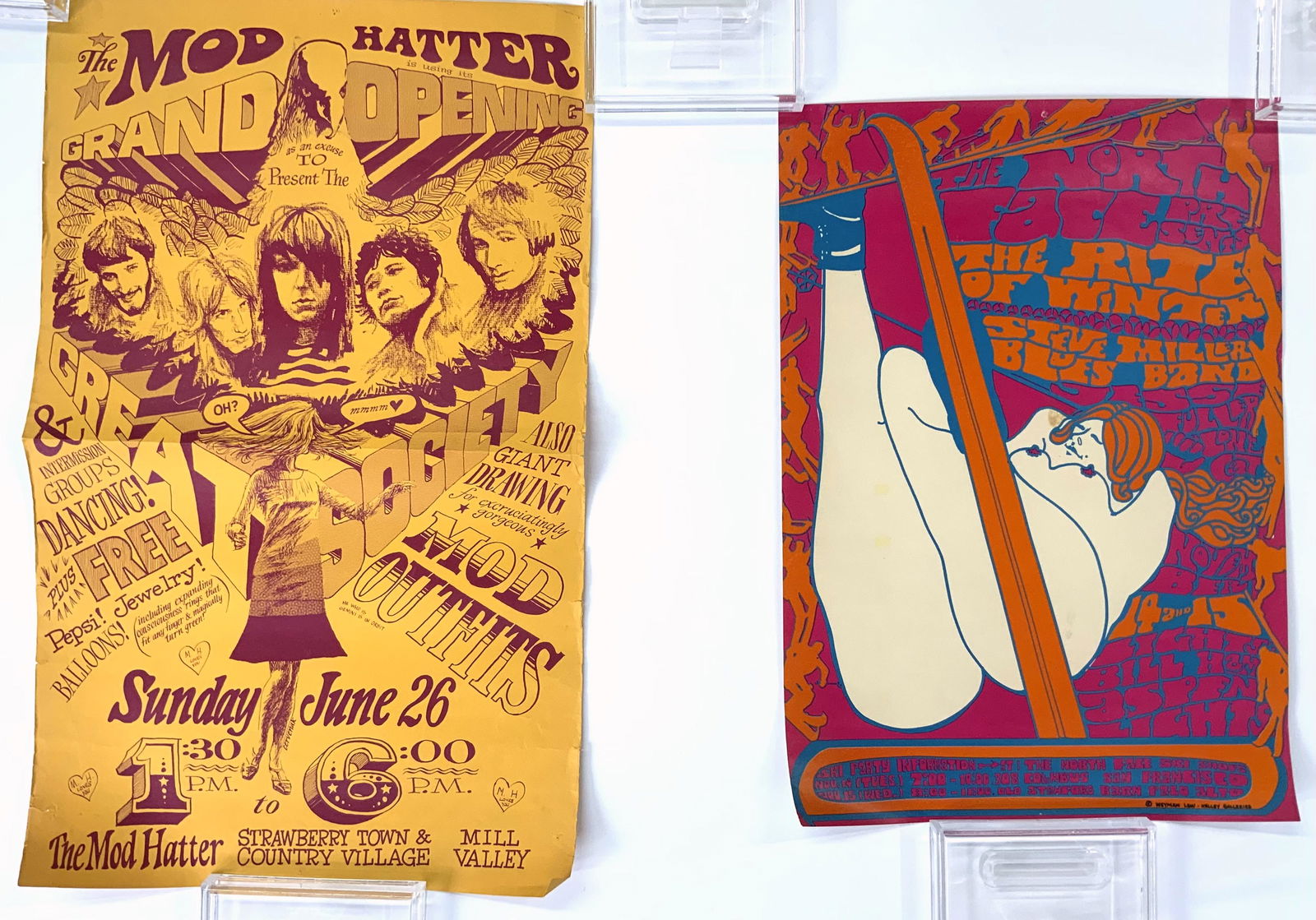 Steve Miller Blues Band & Great Society Posters.: These are from a Woman who followed the Music Scene in the 1960's in California. There are two original posters in the Lot. One reads, "The North Face Presents The Rite of Winter - Steve Miller Blues