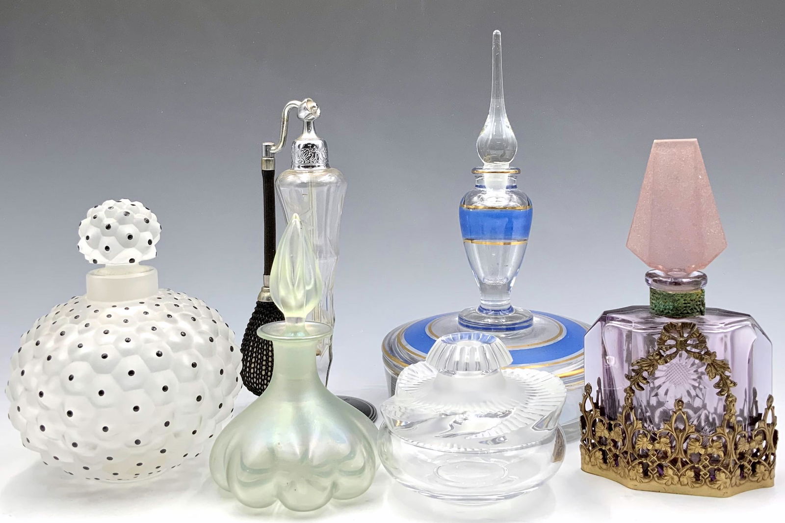 Lot of 6 Perfume Bottles- Lalique, DeVilbiss, etc. (1 of 4)