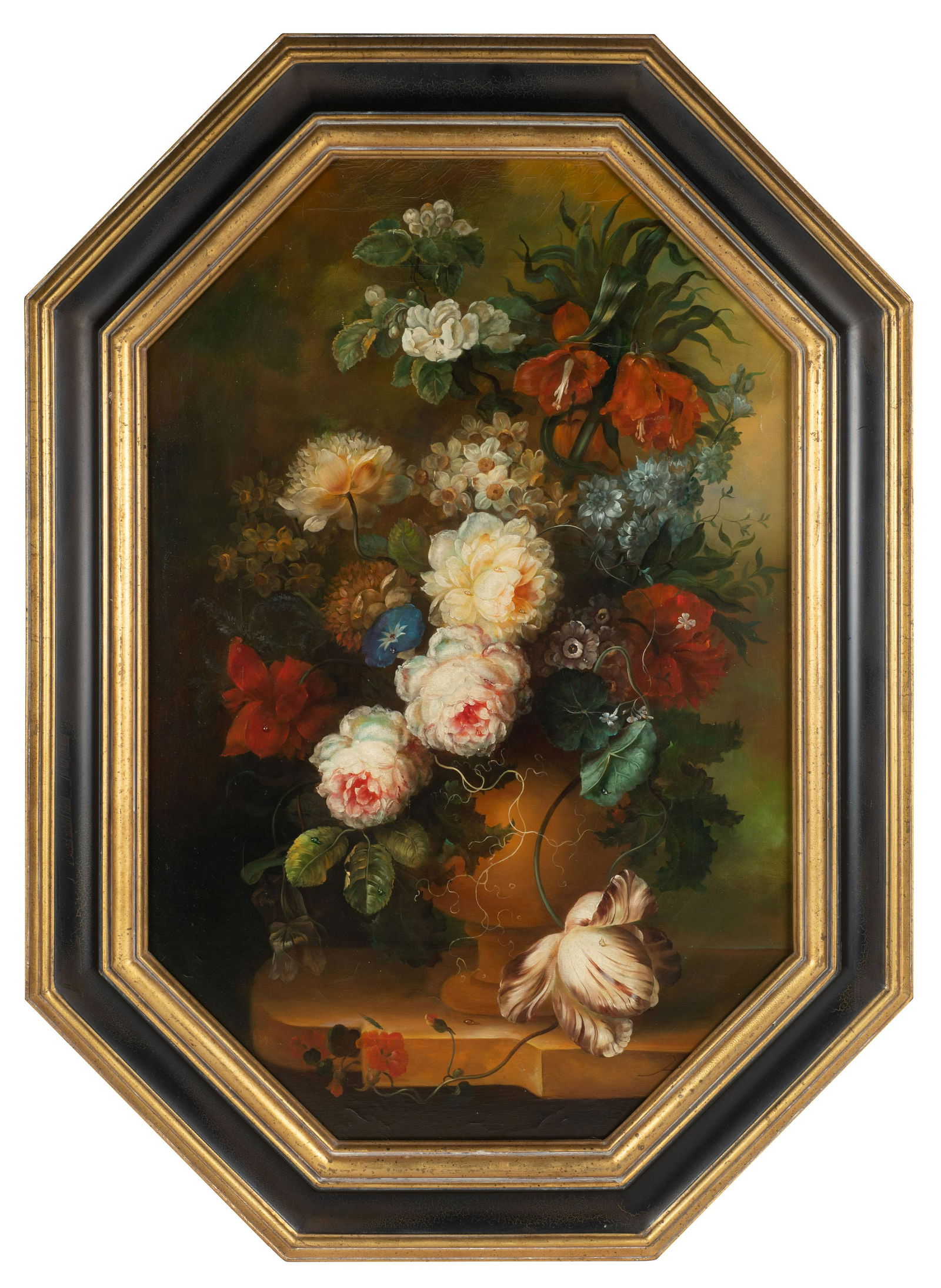 Large Octagonal Floral Oil Painting. (1 of 3)