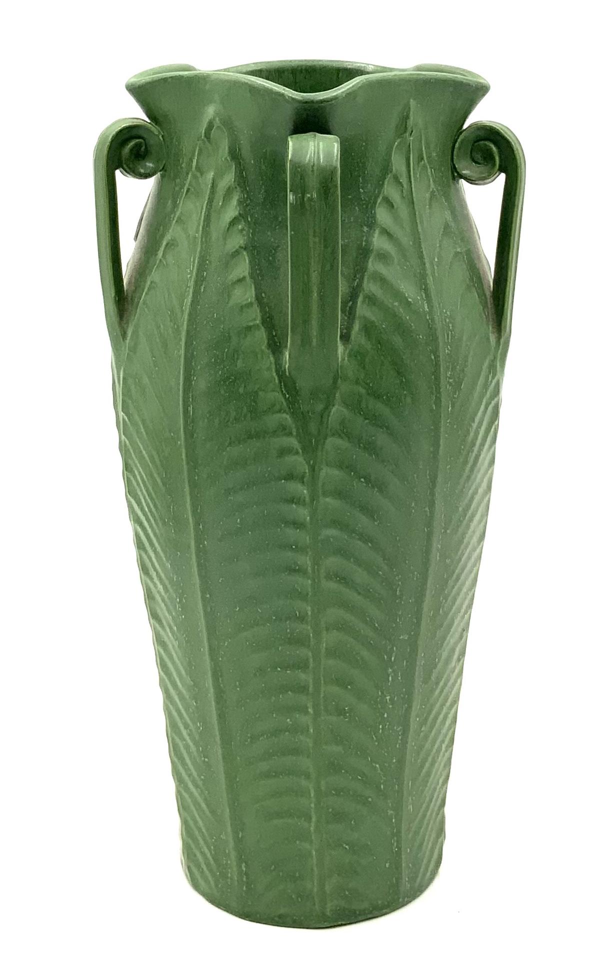 Ephraim Pottery Green Vase w/ Scrolled Handles. (1 of 3)