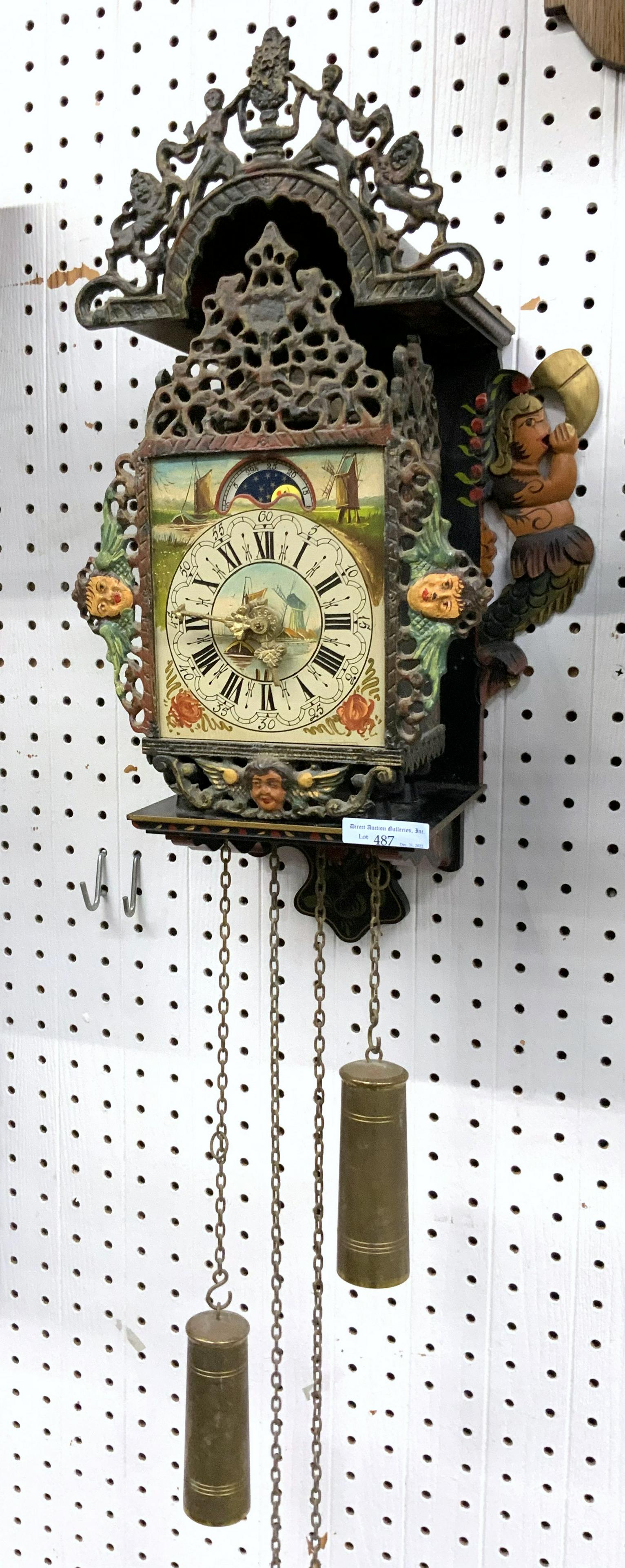 Antique Ornately Painted 2-Weight Wall Clock. (1 of 2)