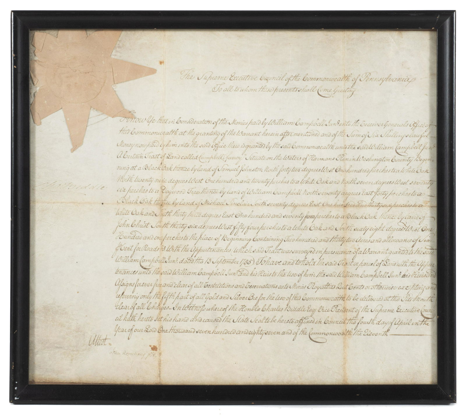 18th Century Pennsylvania Land Deed Contract. (1 of 3)