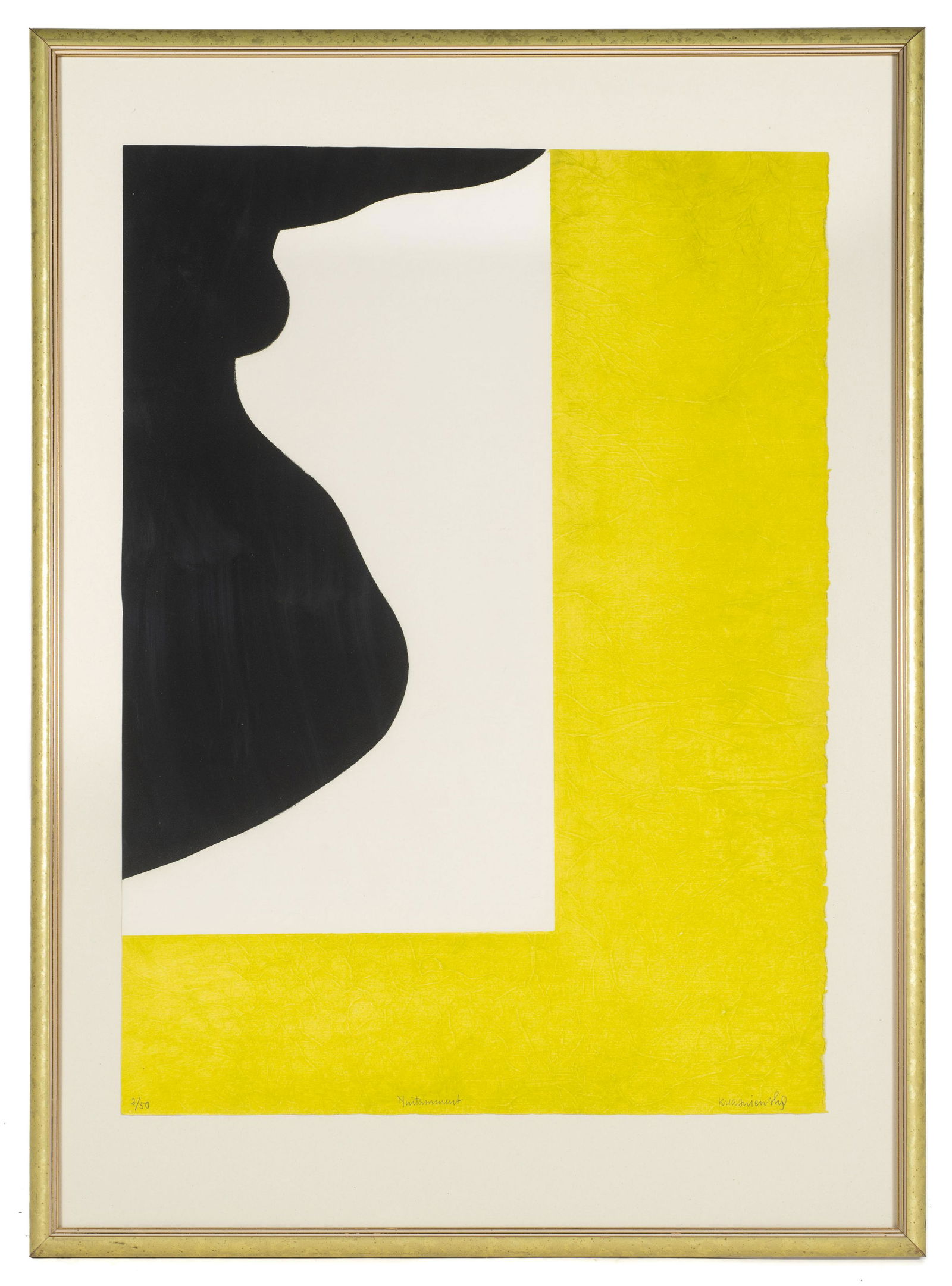 Etching on Embossed Paper Sgd. Barbara Kwasniewska: An Aquatint Etching on embossed paper, signed lower right by Barbara Kwasniewska. The Work says "Nuitamment" which is Polish for "Note". It is numbered "2/50 in pencil lower left. The Work is float-fr