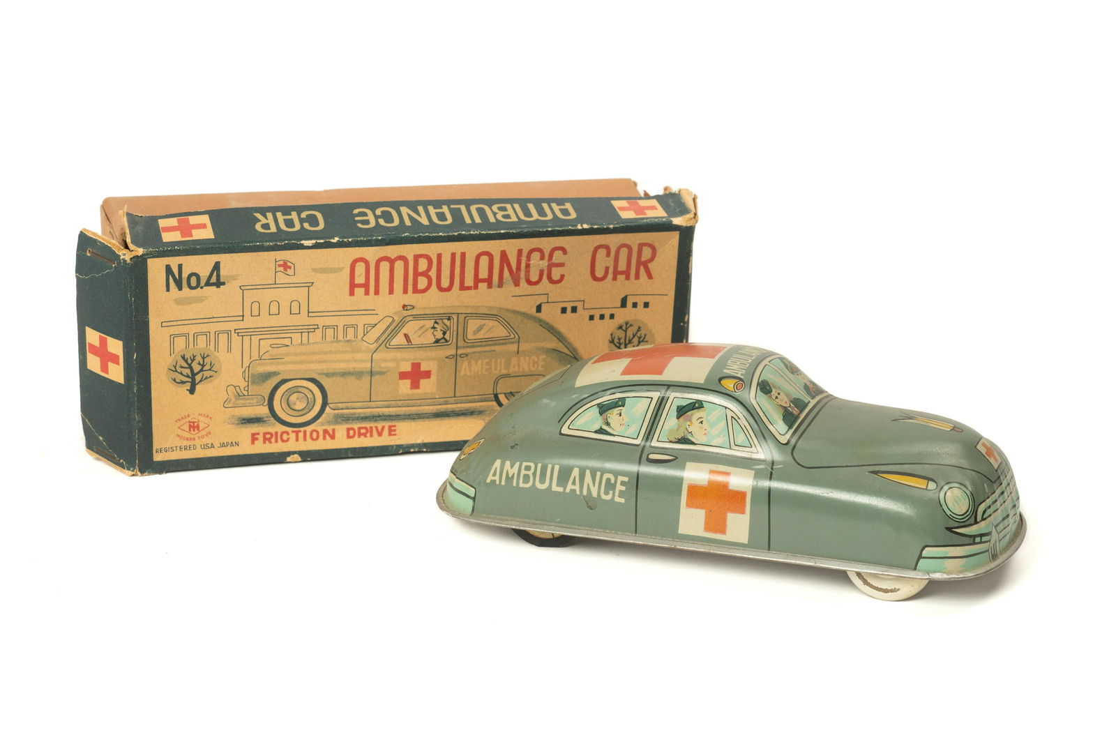 Modern Toys Tin Litho Ambulance No. 4 Toy w/ Box. (1 of 3)