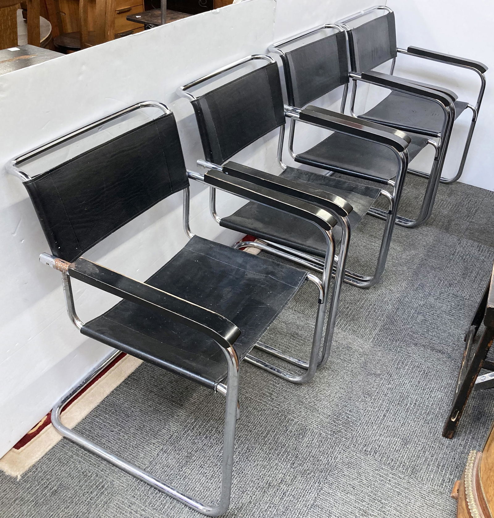 Lot of 4 Breuer Mid-Century Leather Chrome Chairs. (1 of 3)