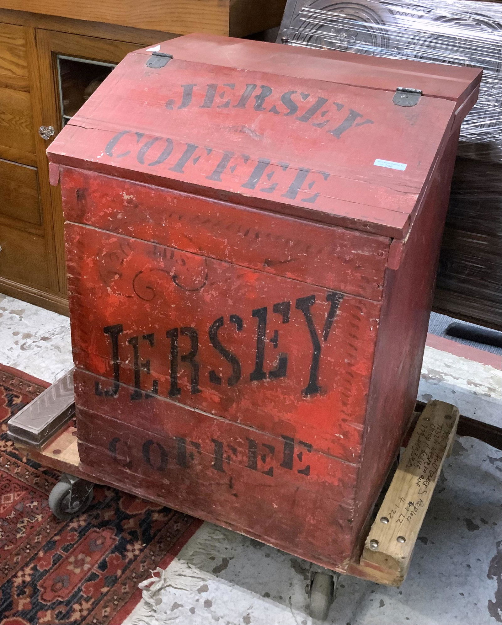 Primitive "Jersey Coffee" Painted Wood Storage Bin (1 of 2)