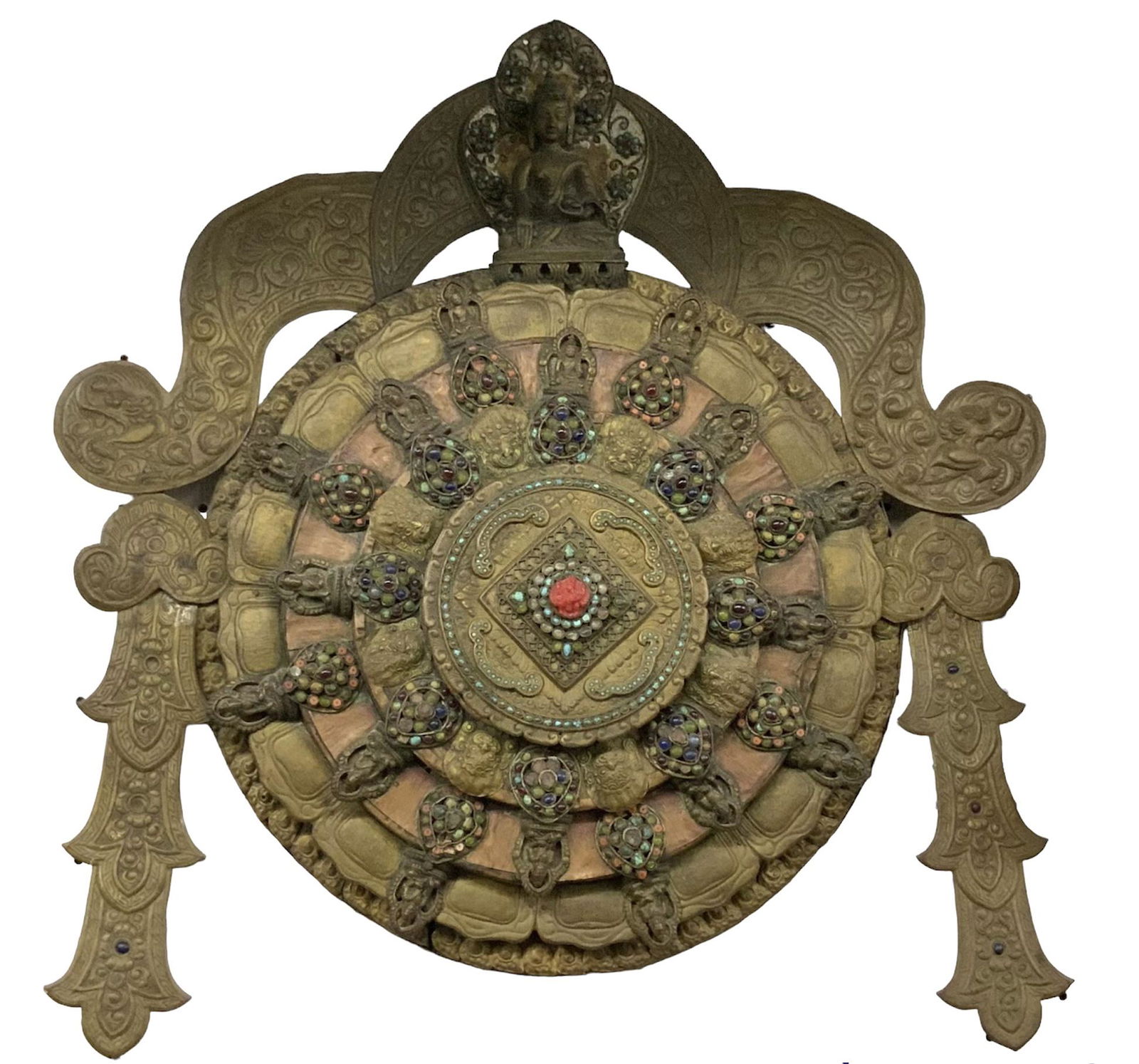 Old Tibetan Copper? Metal & Stone Wall Plaque. (1 of 2)