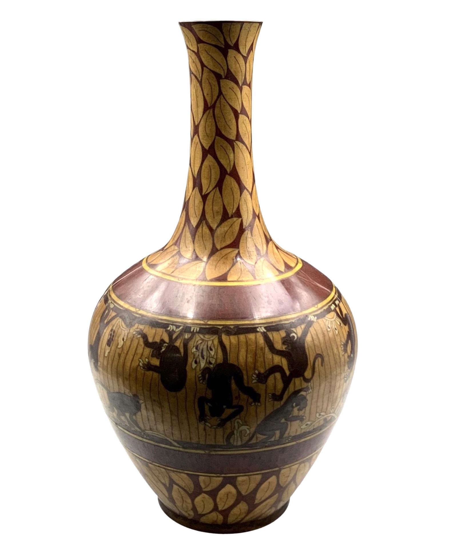 Large, Unusual Cloisonne Vase with Monkey Designs. (1 of 4)
