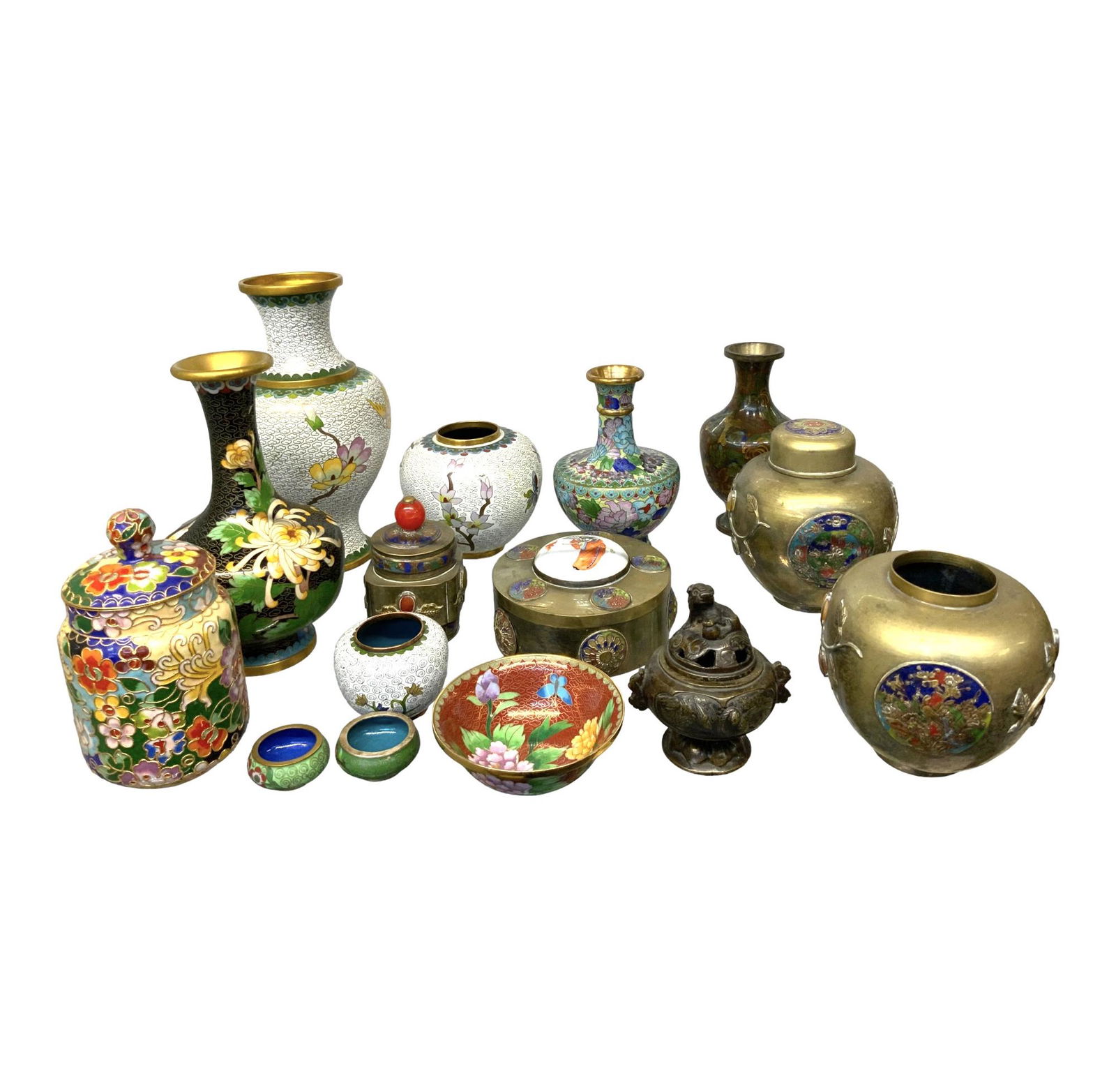 Lot of Mostly Chinese Cloisonne and Brass Items. (1 of 2)