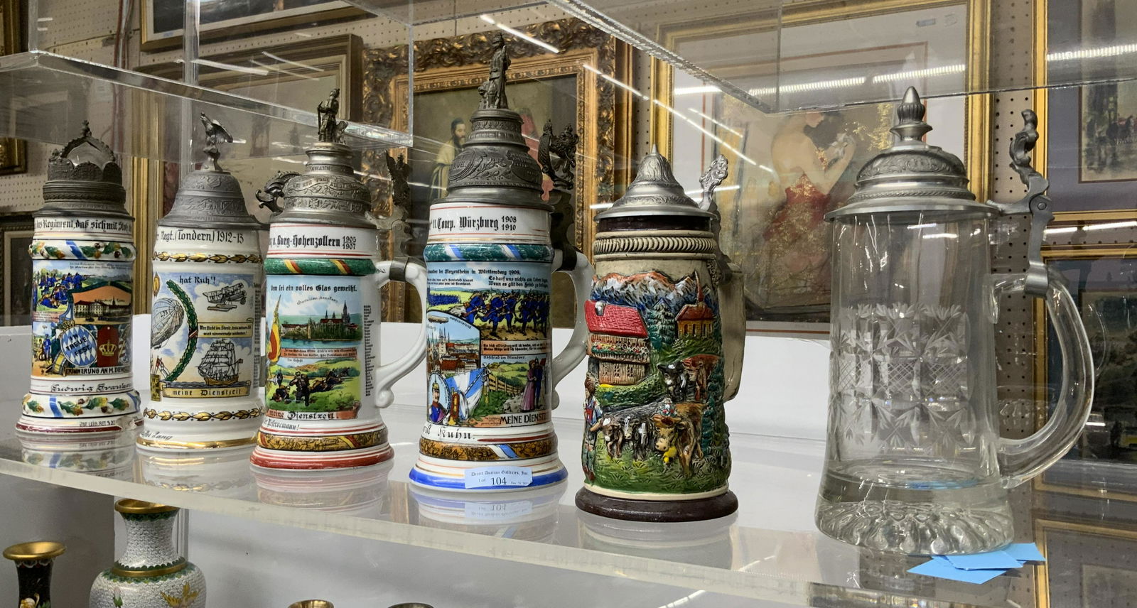 Lot of 6 Steins w/ Pewter Lids- Porcelain, etc. (1 of 3)