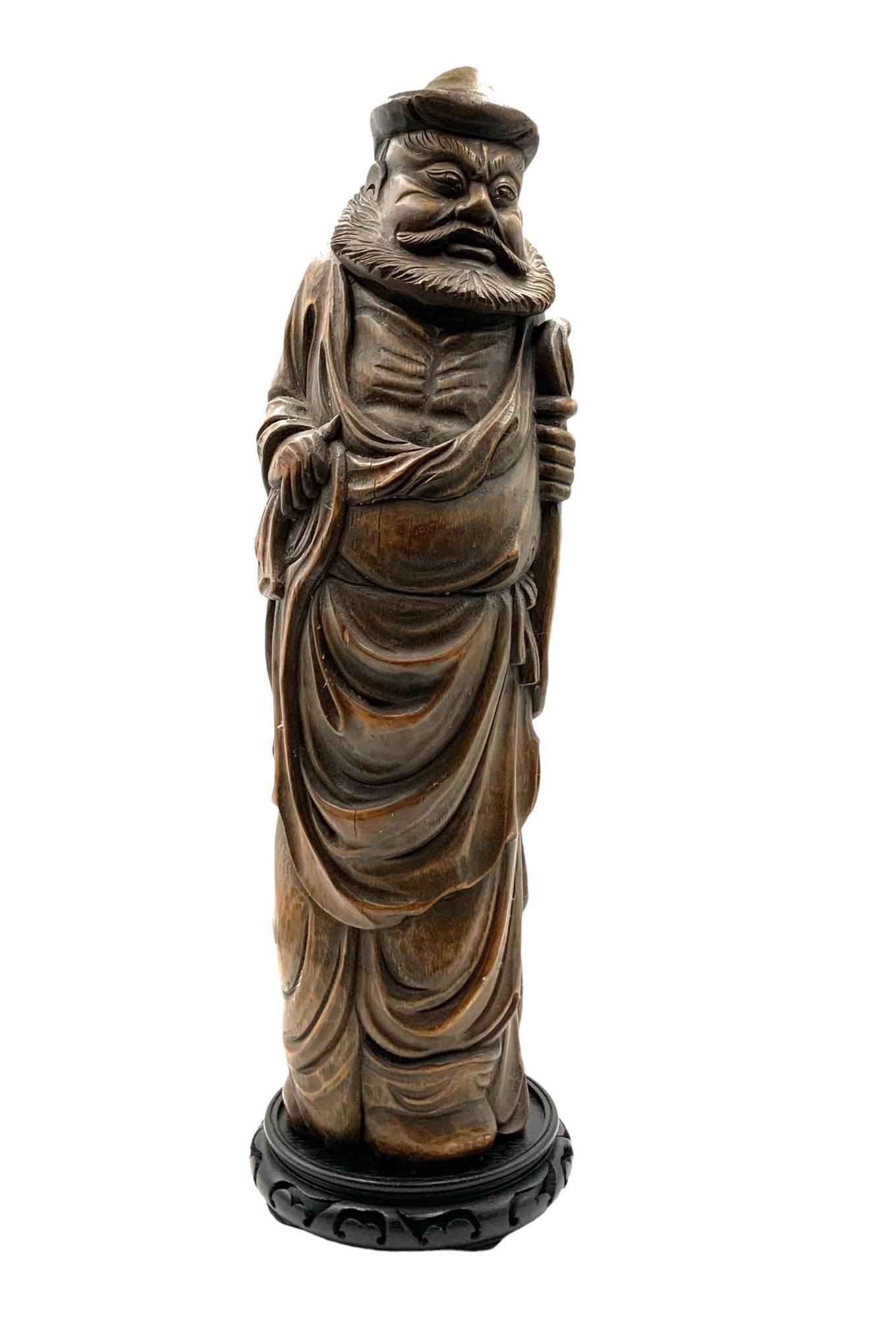 Large Asian Wood or Bamboo Carving of a Man. (1 of 4)