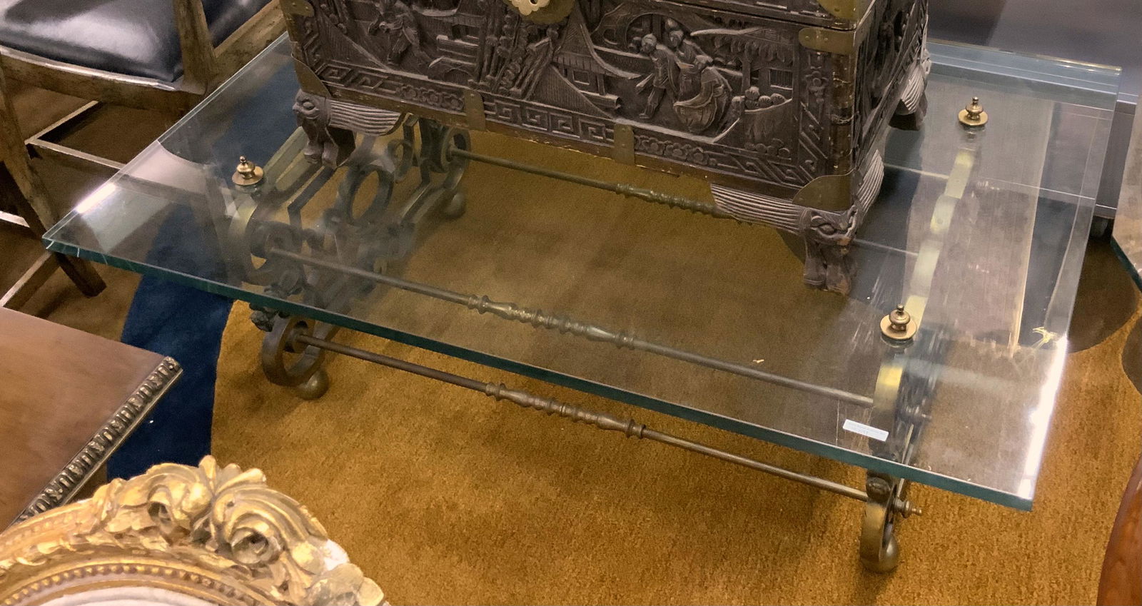 Heavy Glass and Metal Ornate Coffee Table. (1 of 2)