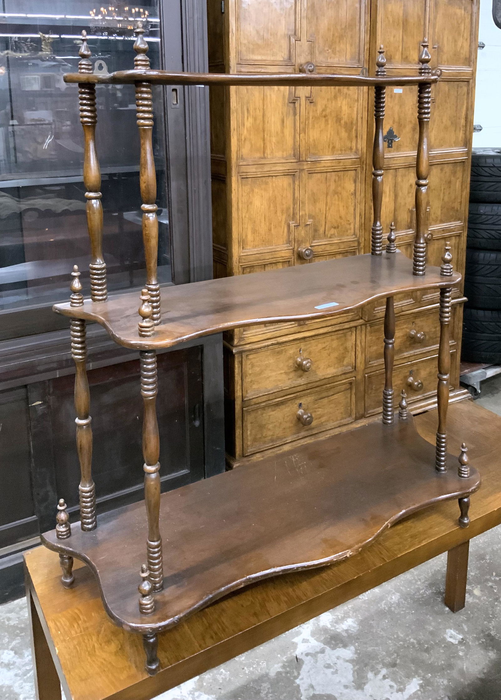 Small Antique Three-Shelf Spindle Walnut Shelf. (1 of 1)