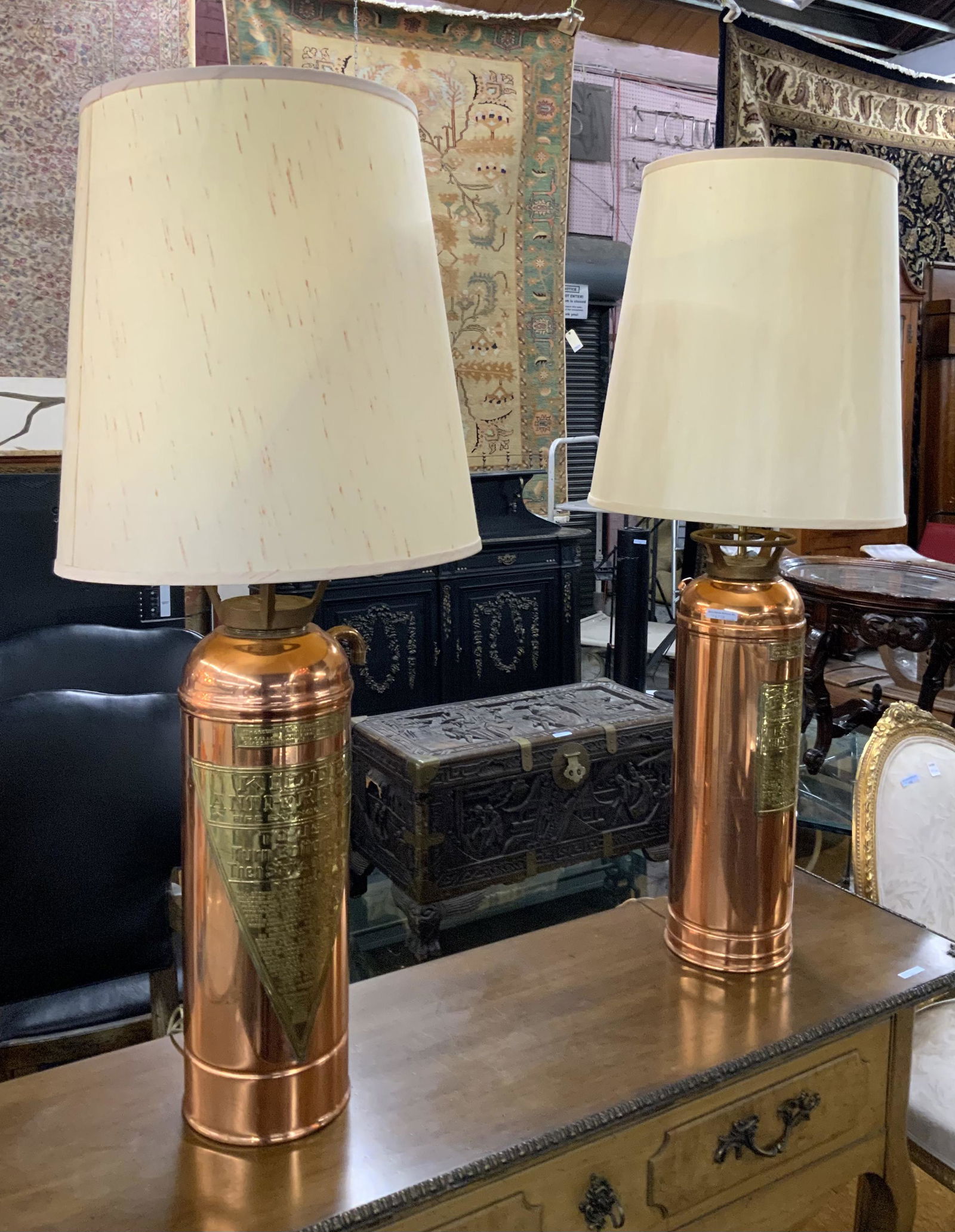 Pair of Antique Polished Fire Extinguisher Lamps. (1 of 1)