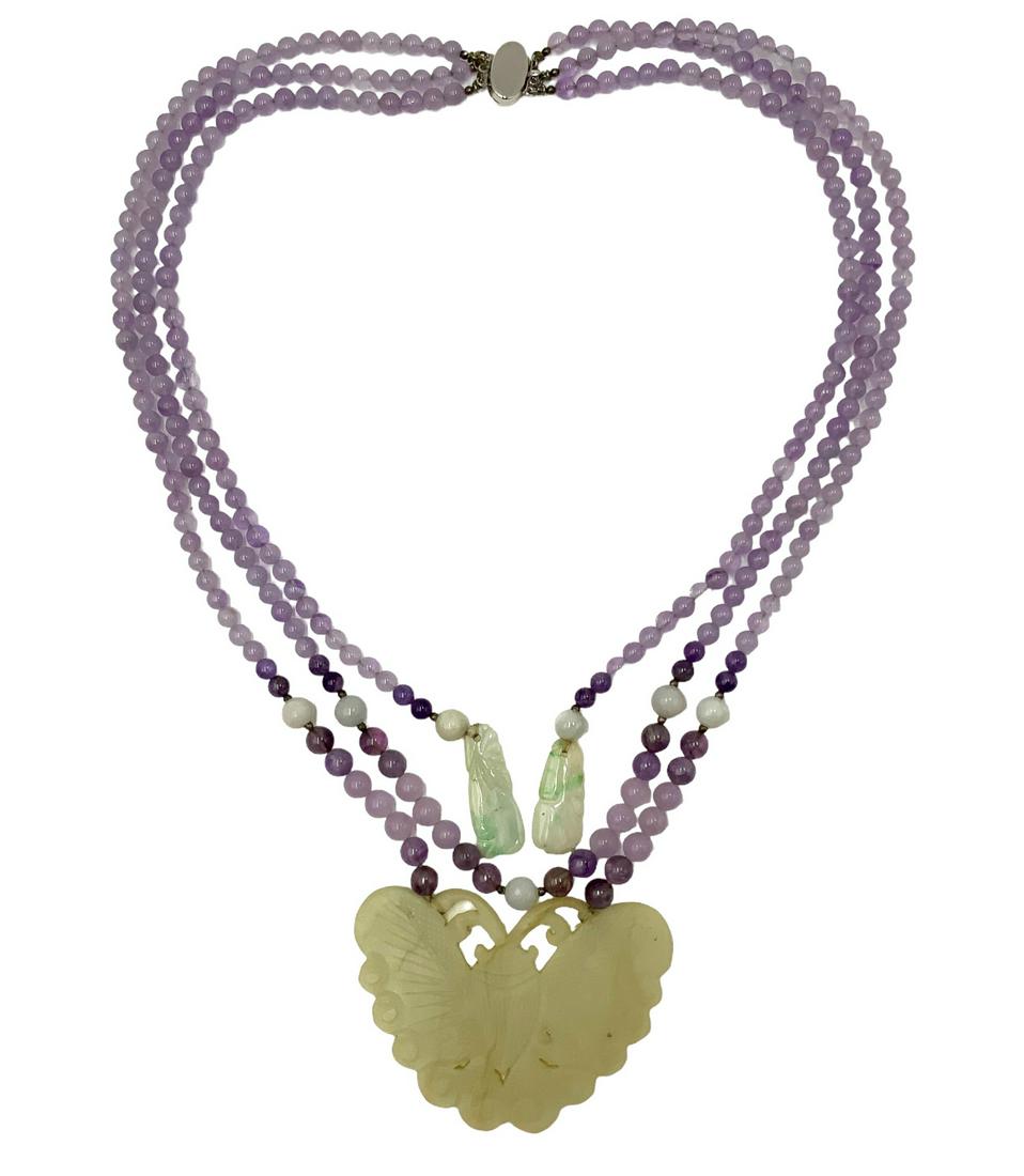 Amethyst Bead, Jadeite & Jade Butterfly Necklace. (1 of 3)
