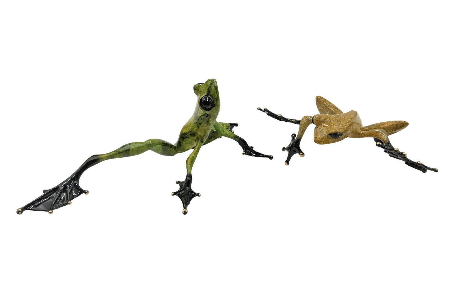 Lot of 2 Tim Cotterill Bronze Frogs- Green & Tan. (1 of 4)