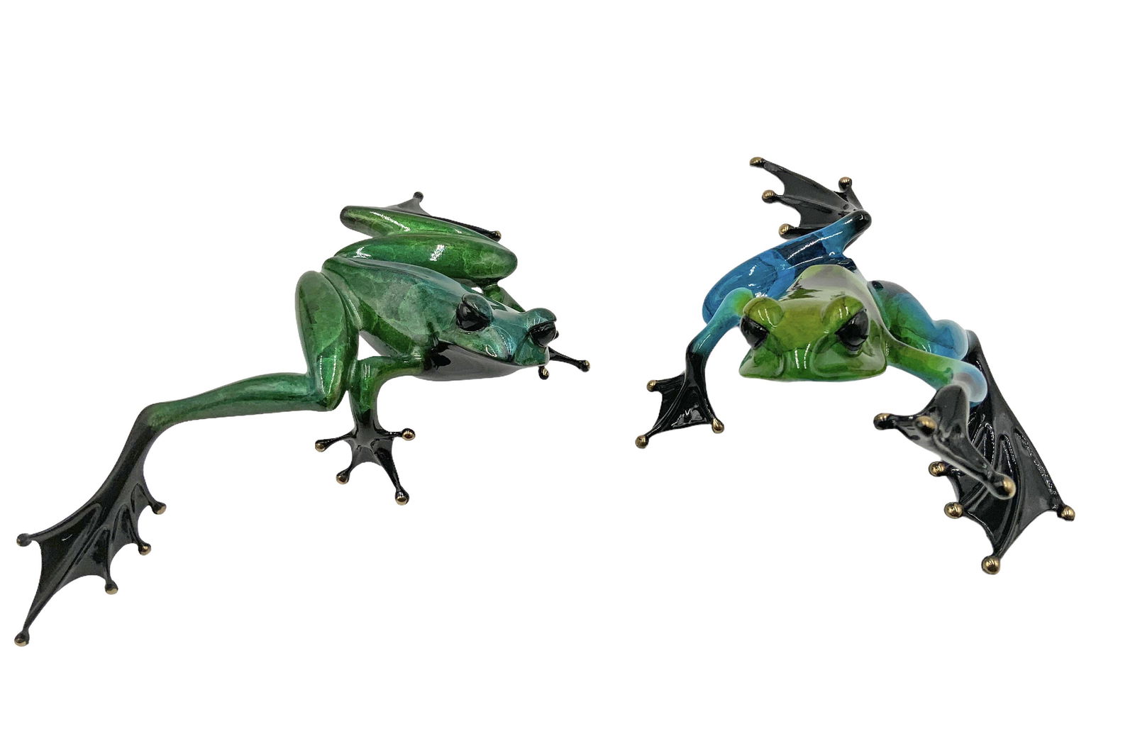 Lot of 2 Tim Cotterill Bronze Frogs- Blue, Green. (1 of 4)