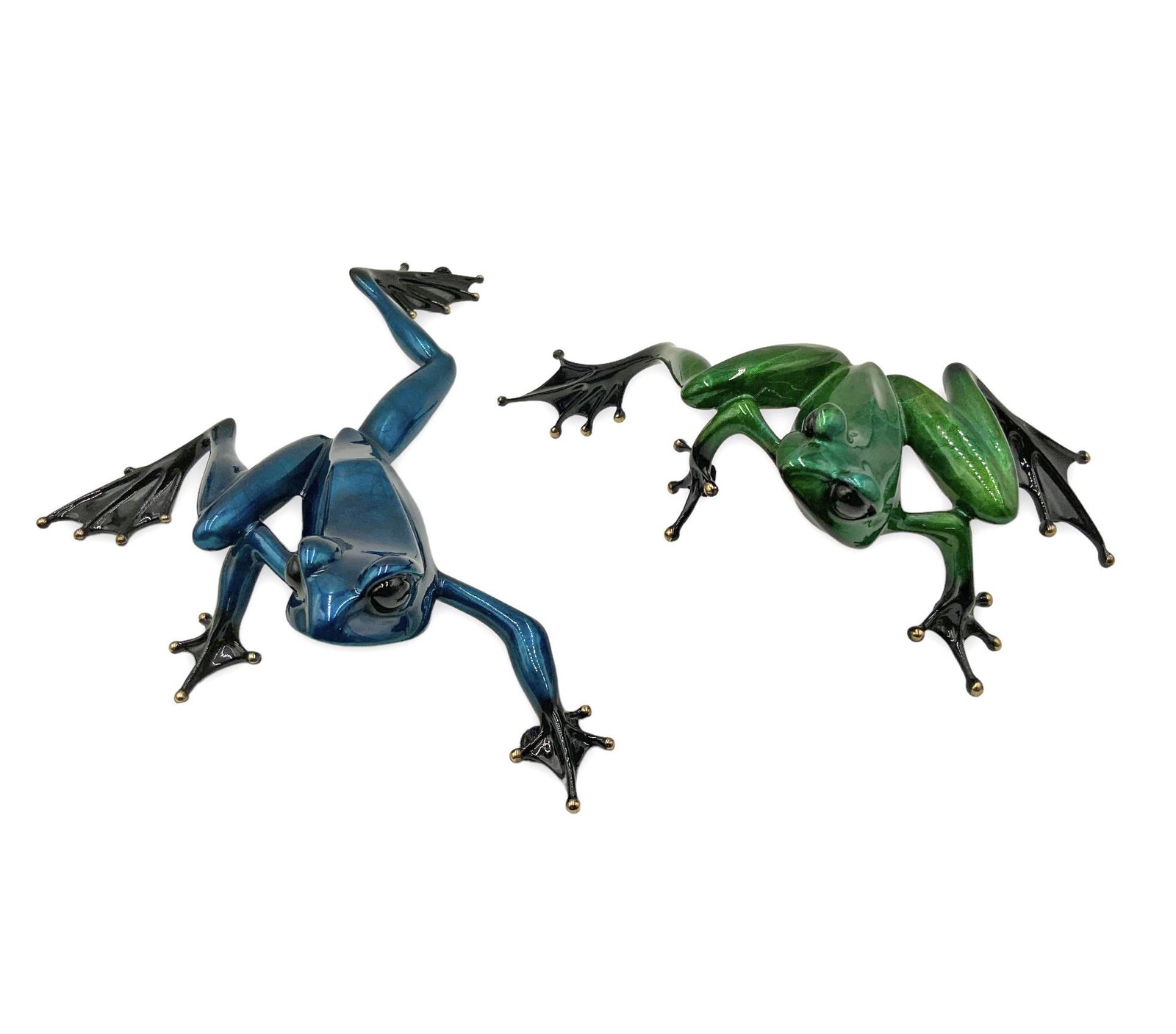 Lot of 2 Tim Cotterill Bronze Frogs- Green & Blue. (1 of 4)
