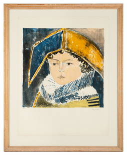 Print of a Harlequin by French Artist Guy Bardone.: A Color lithograph of a harlequin by Guy Bardone. The Print is numbered in pencil, 36/50, in the lower left. The Work is signed in pencil lower right. The Full sheet is float-framed and measures 30" x