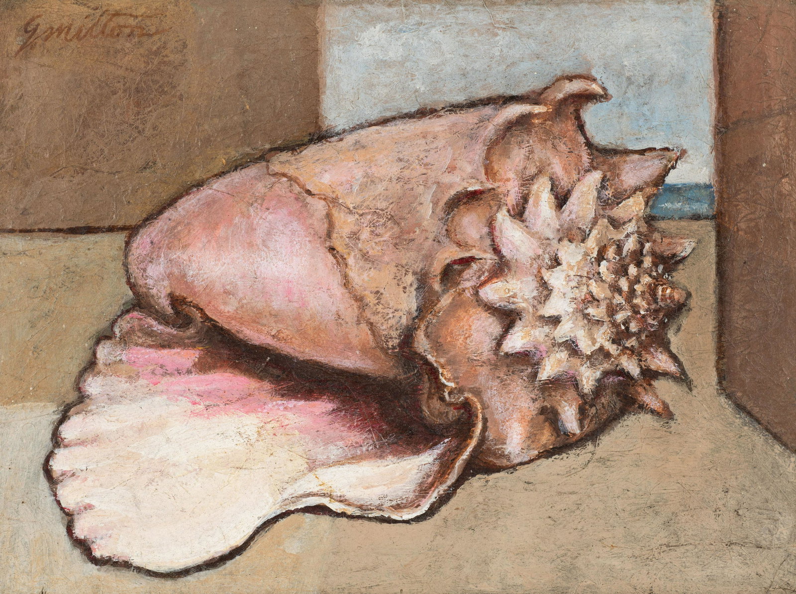 Oil Painting of a Seashell Signed G. Milton. (1 of 5)