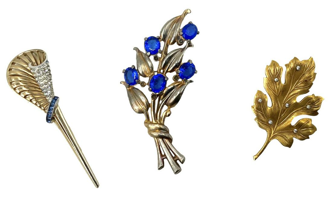 Lot: 3 Vintage Costume Jewelry Pins - One Boucher. (1 of 3)