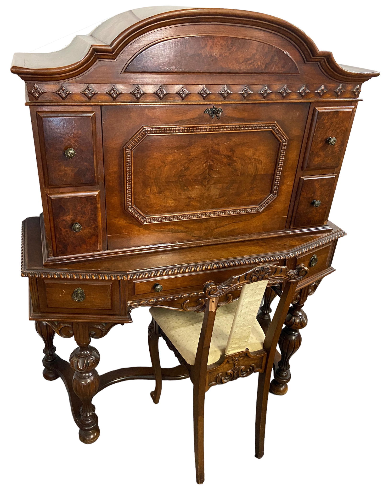 Tudor-Style Walnut Dropfront Desk and Chair (1 of 2)